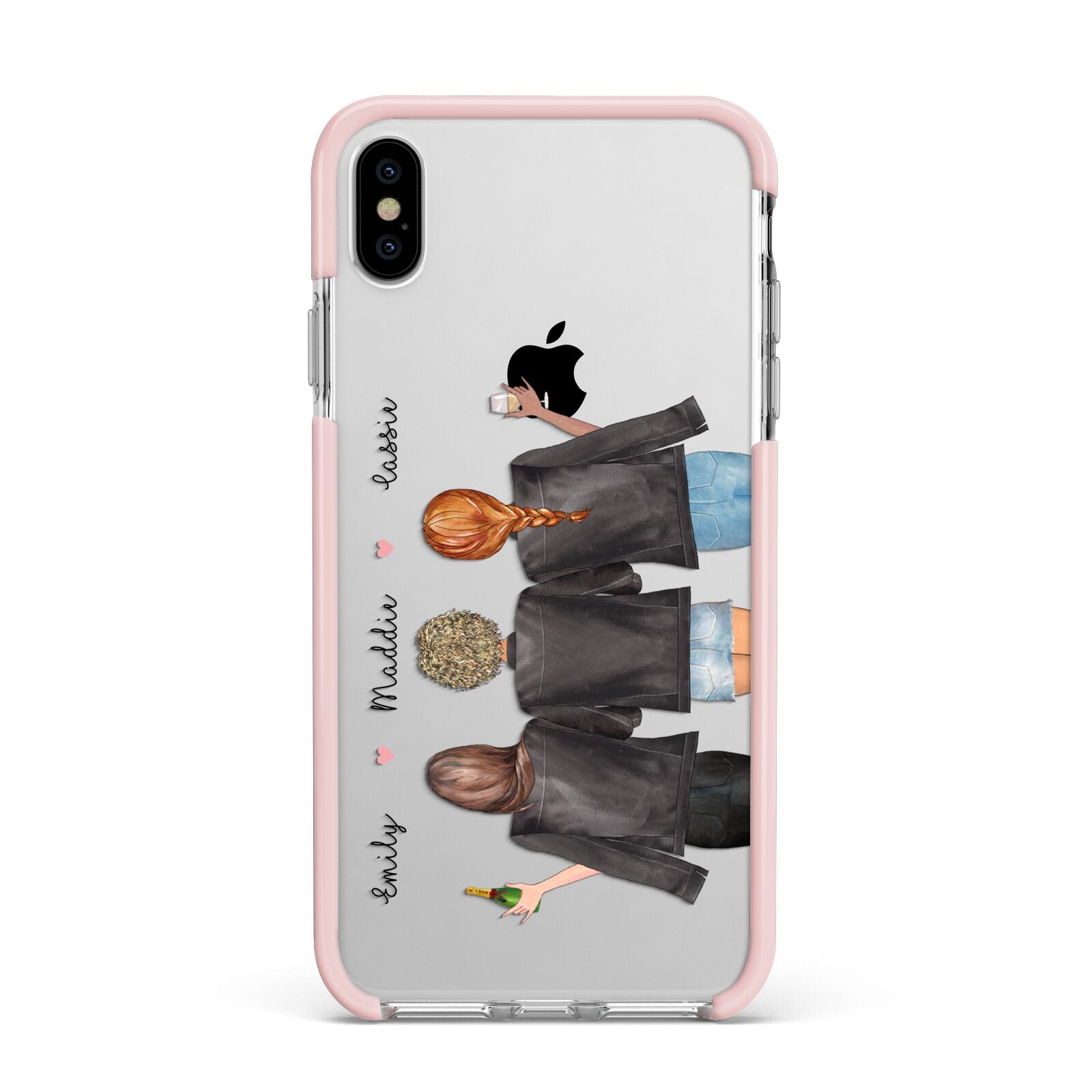 3 Best Friends with Names Apple iPhone Xs Max Impact Case Pink Edge on Silver Phone