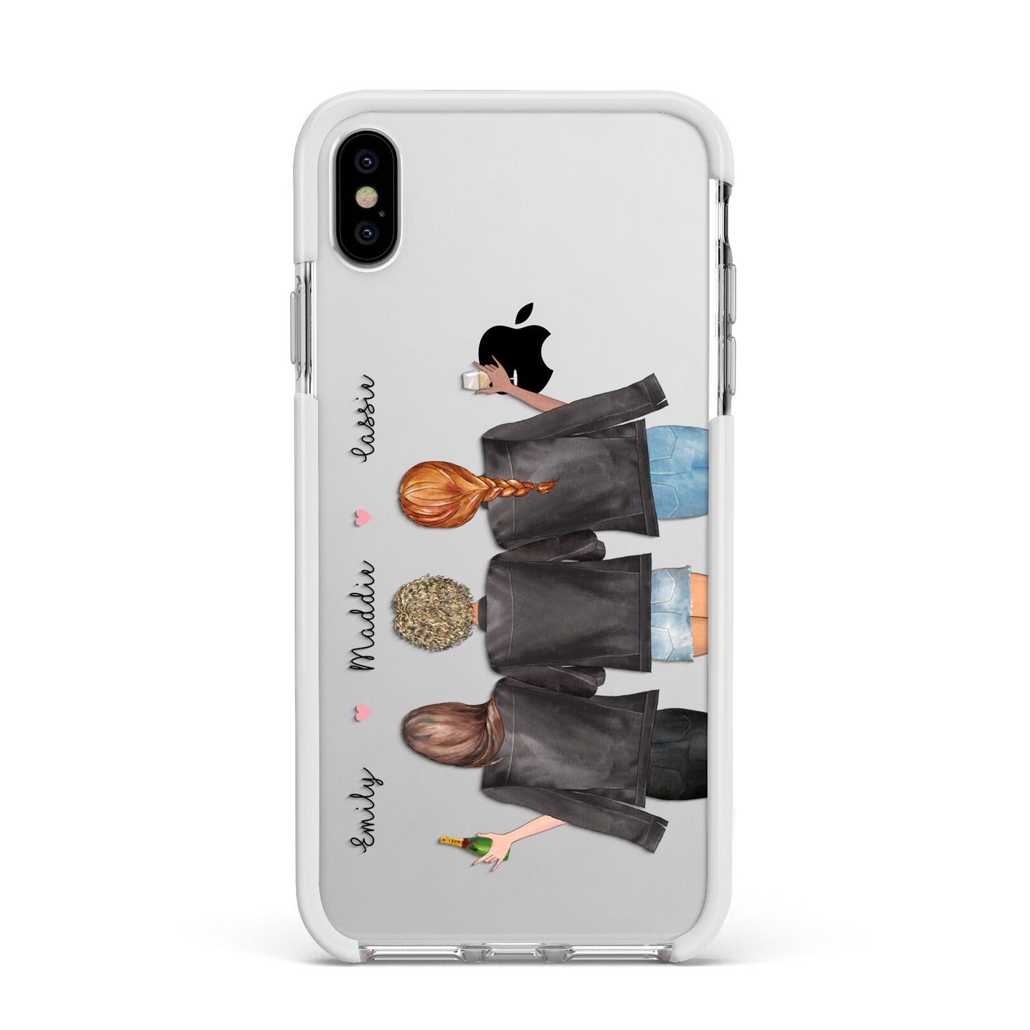 3 Best Friends with Names Apple iPhone Xs Max Impact Case White Edge on Silver Phone