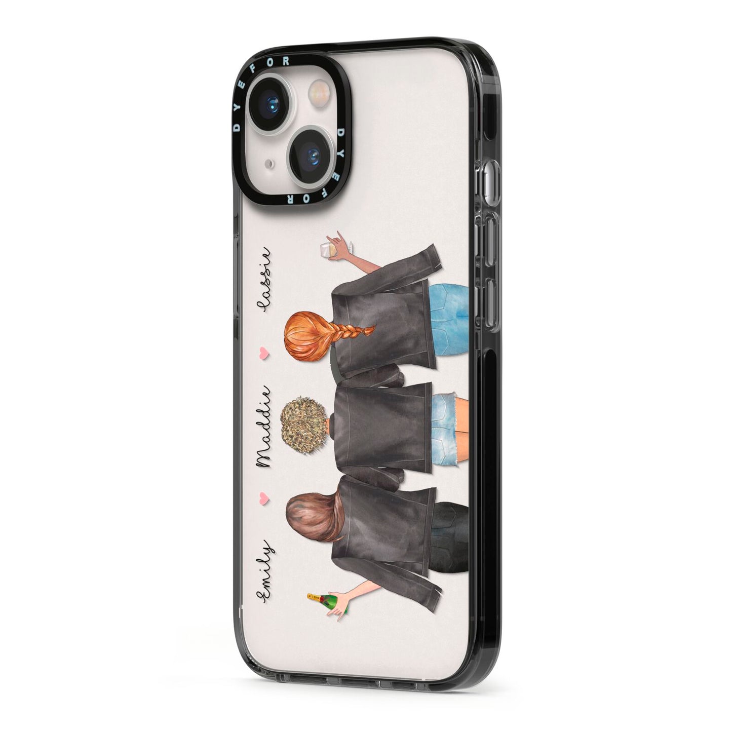 3 Best Friends with Names iPhone 13 Black Impact Case Side Angle on Silver phone