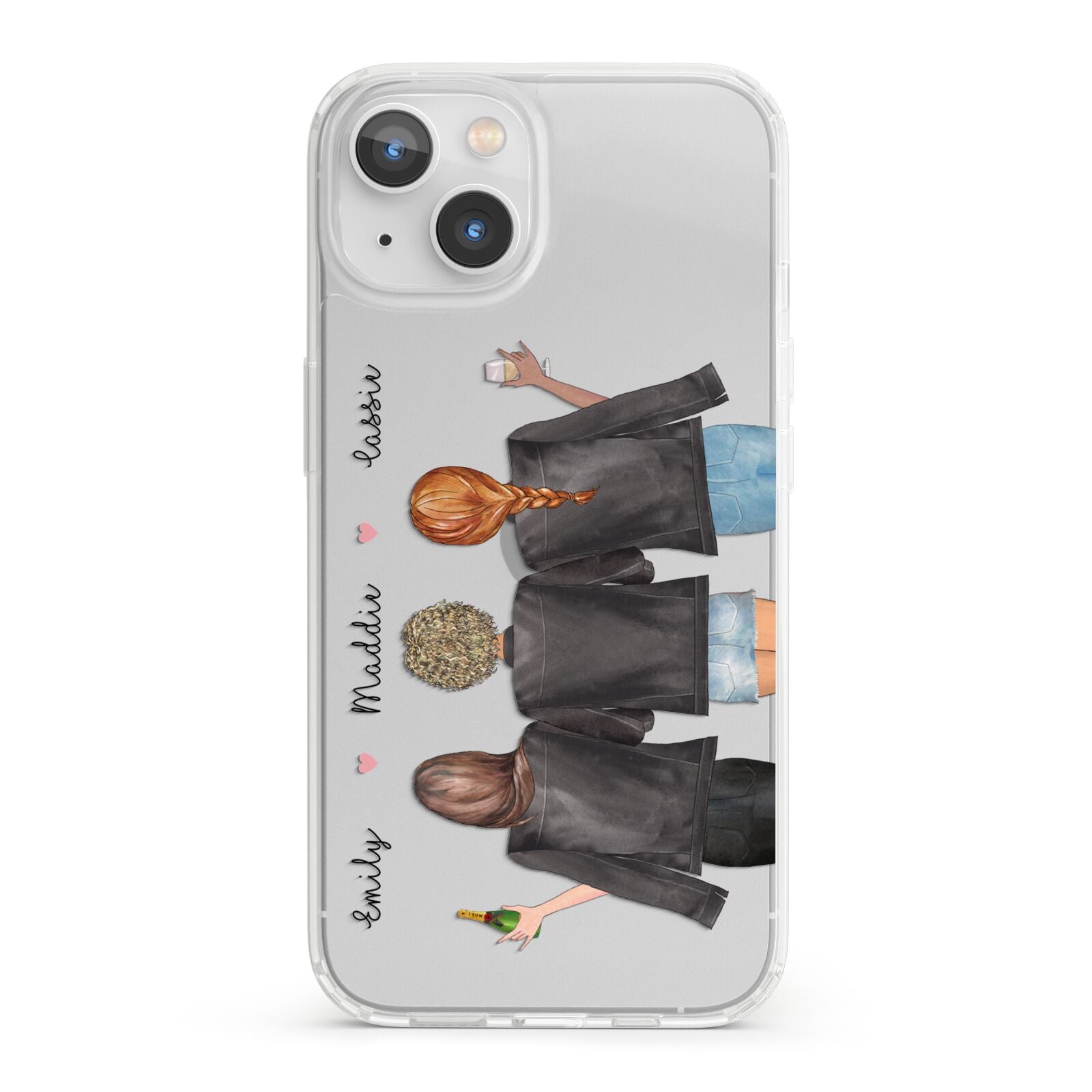 3 Best Friends with Names iPhone 13 Clear Bumper Case