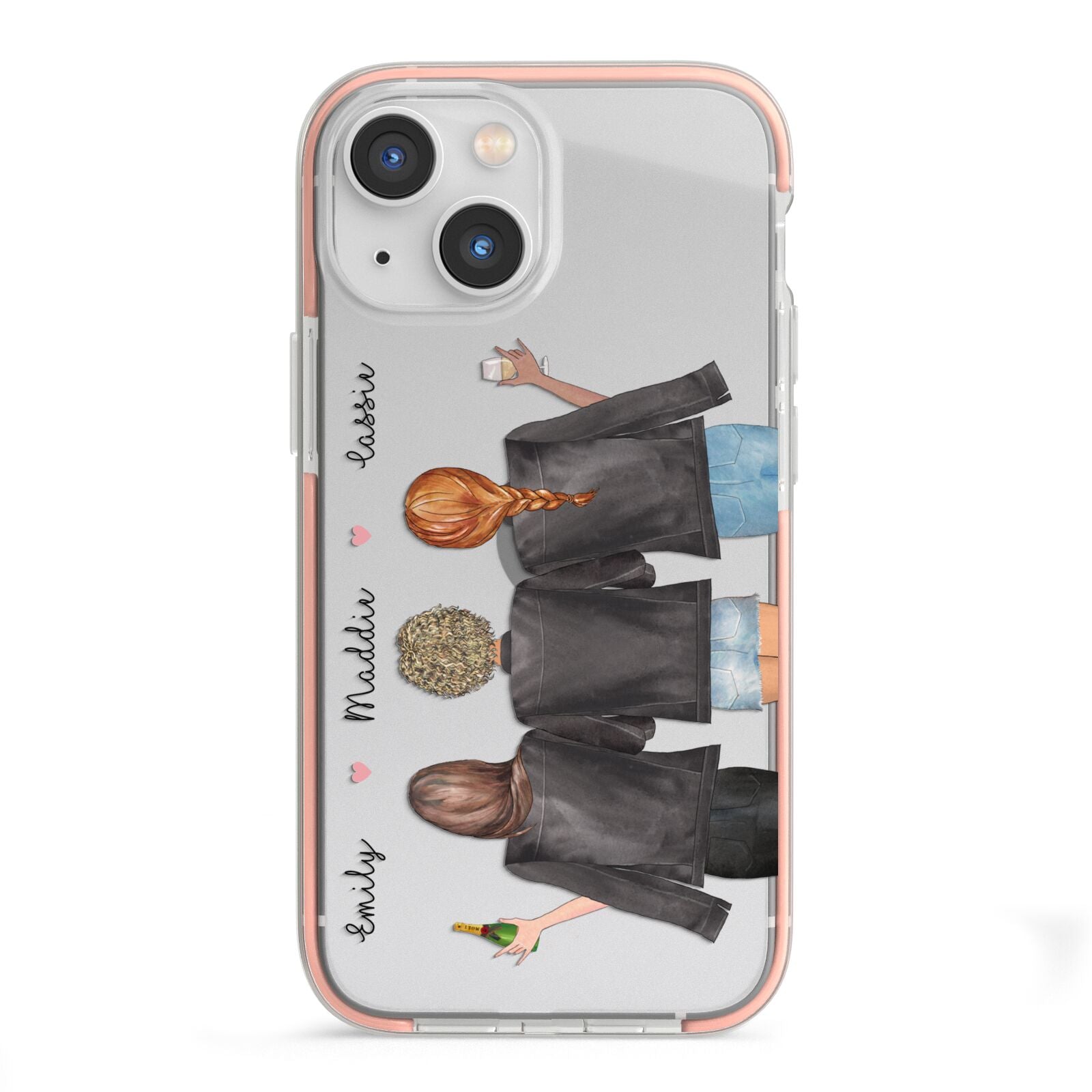 3 Best Friends with Names iPhone 13 Mini TPU Impact Case with Pink Edges