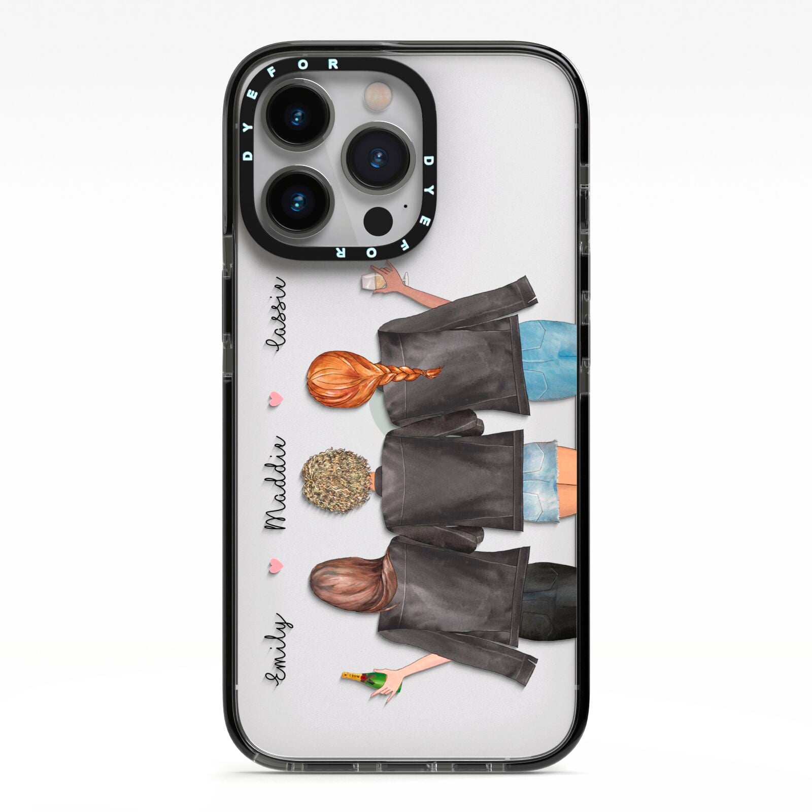3 Best Friends with Names iPhone 13 Pro Black Impact Case on Silver phone