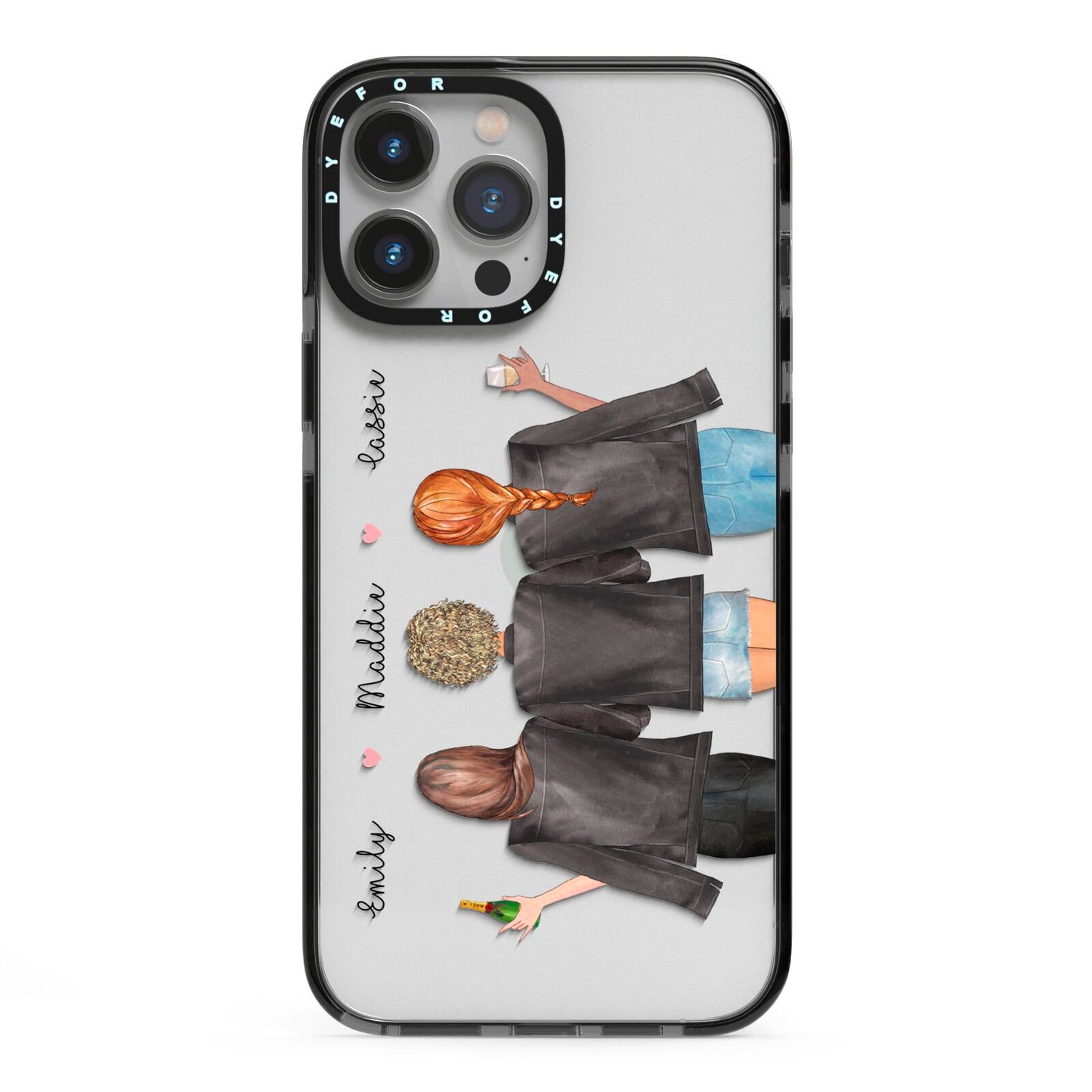 3 Best Friends with Names iPhone 13 Pro Max Black Impact Case on Silver phone