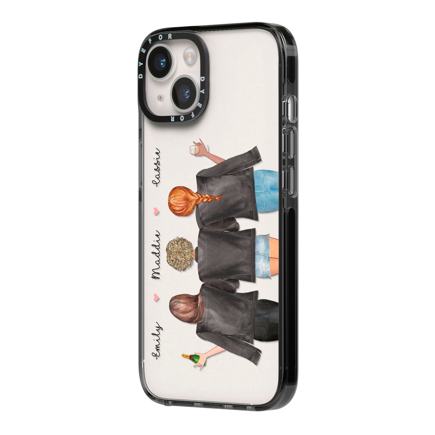 3 Best Friends with Names iPhone 14 Black Impact Case Side Angle on Silver phone