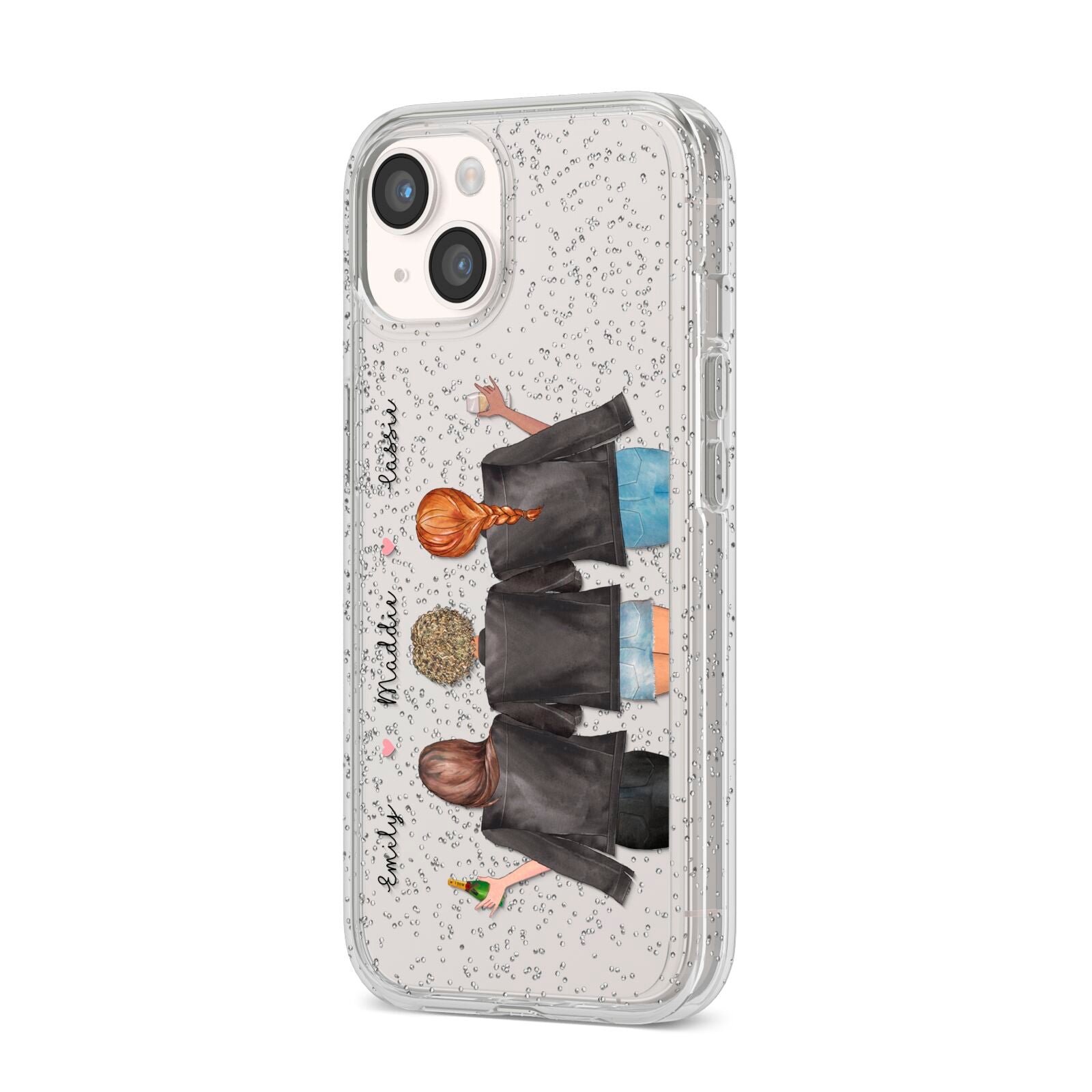 3 Best Friends with Names iPhone 14 Glitter Tough Case Starlight Angled Image
