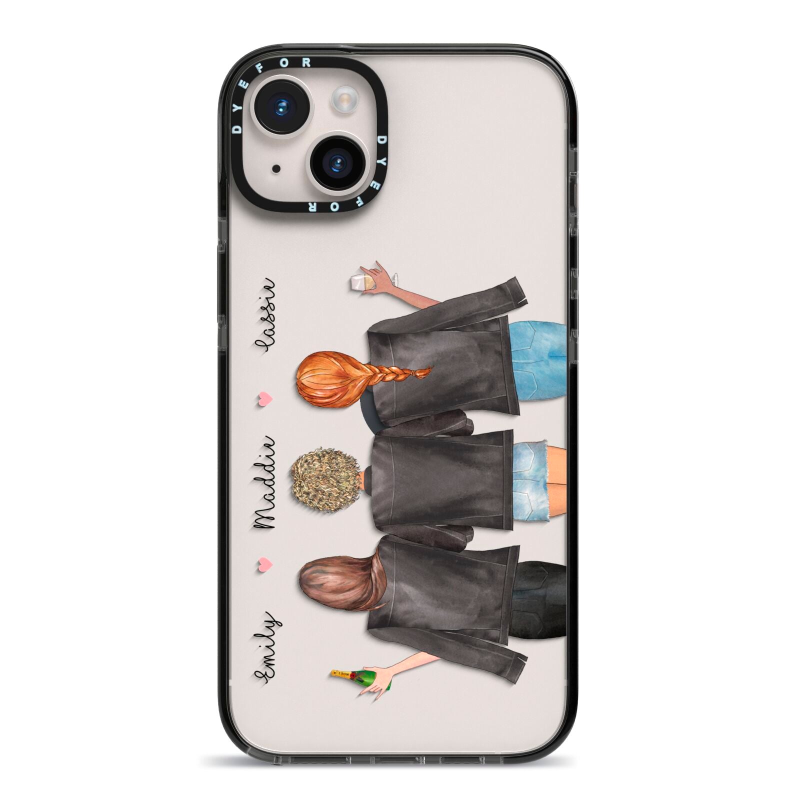 3 Best Friends with Names iPhone 14 Plus Black Impact Case on Silver phone