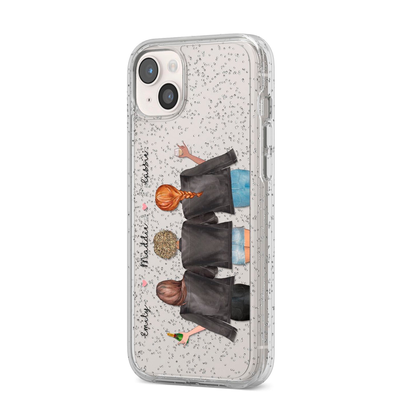 3 Best Friends with Names iPhone 14 Plus Glitter Tough Case Starlight Angled Image