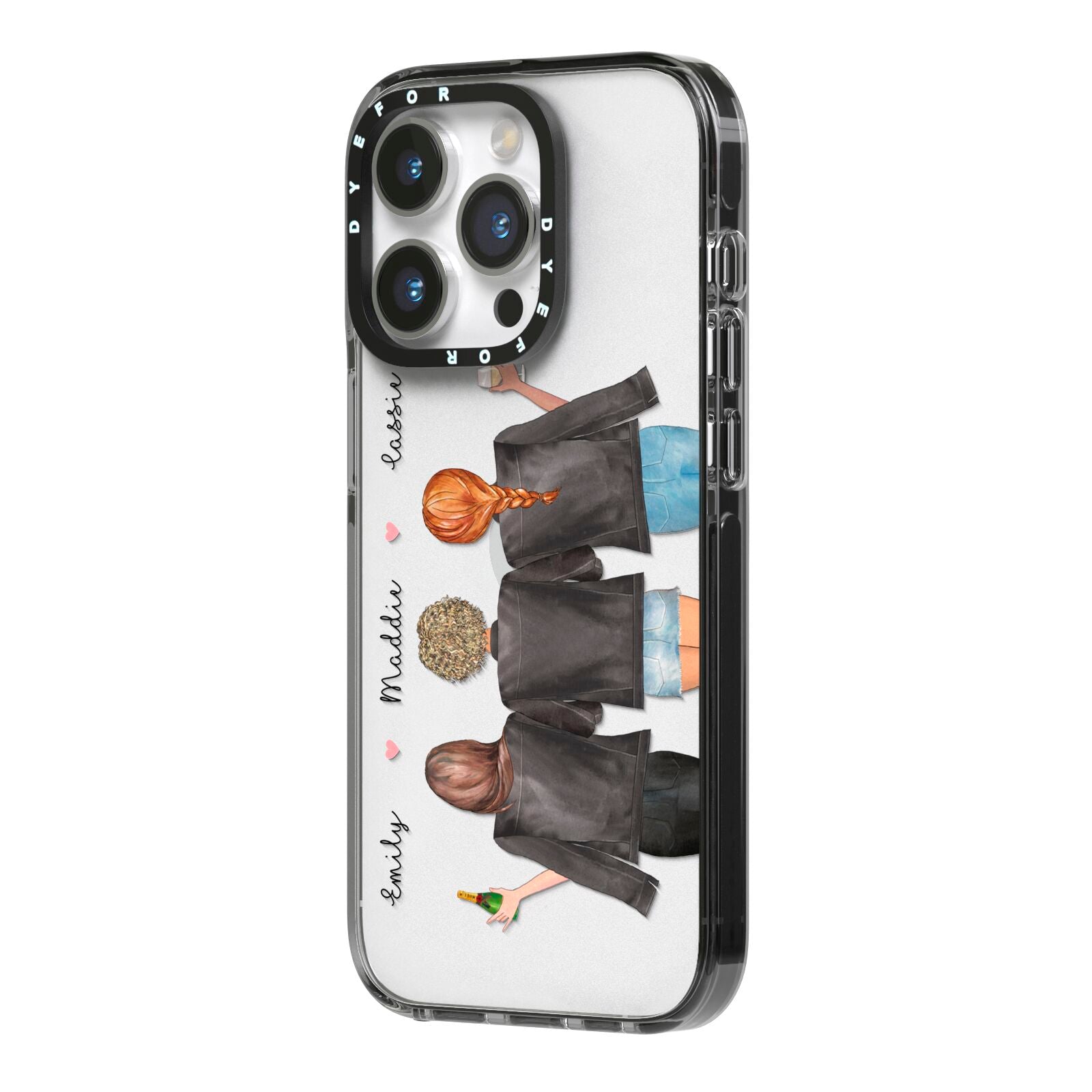 3 Best Friends with Names iPhone 14 Pro Black Impact Case Side Angle on Silver phone