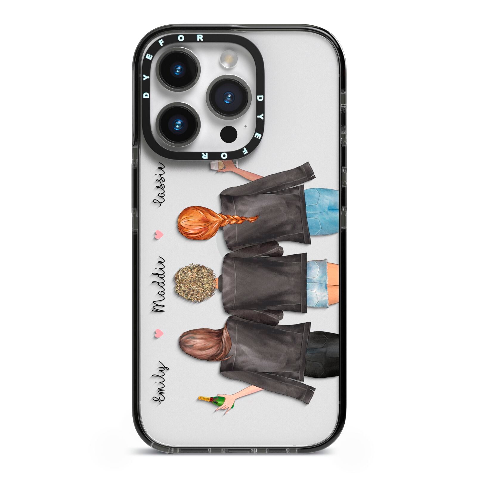 3 Best Friends with Names iPhone 14 Pro Black Impact Case on Silver phone