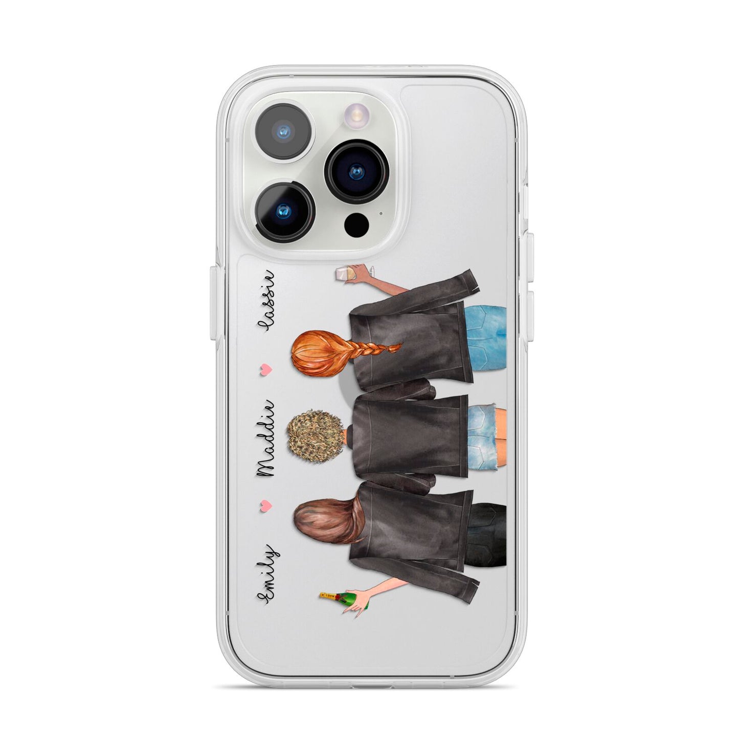 3 Best Friends with Names iPhone 14 Pro Clear Tough Case Silver