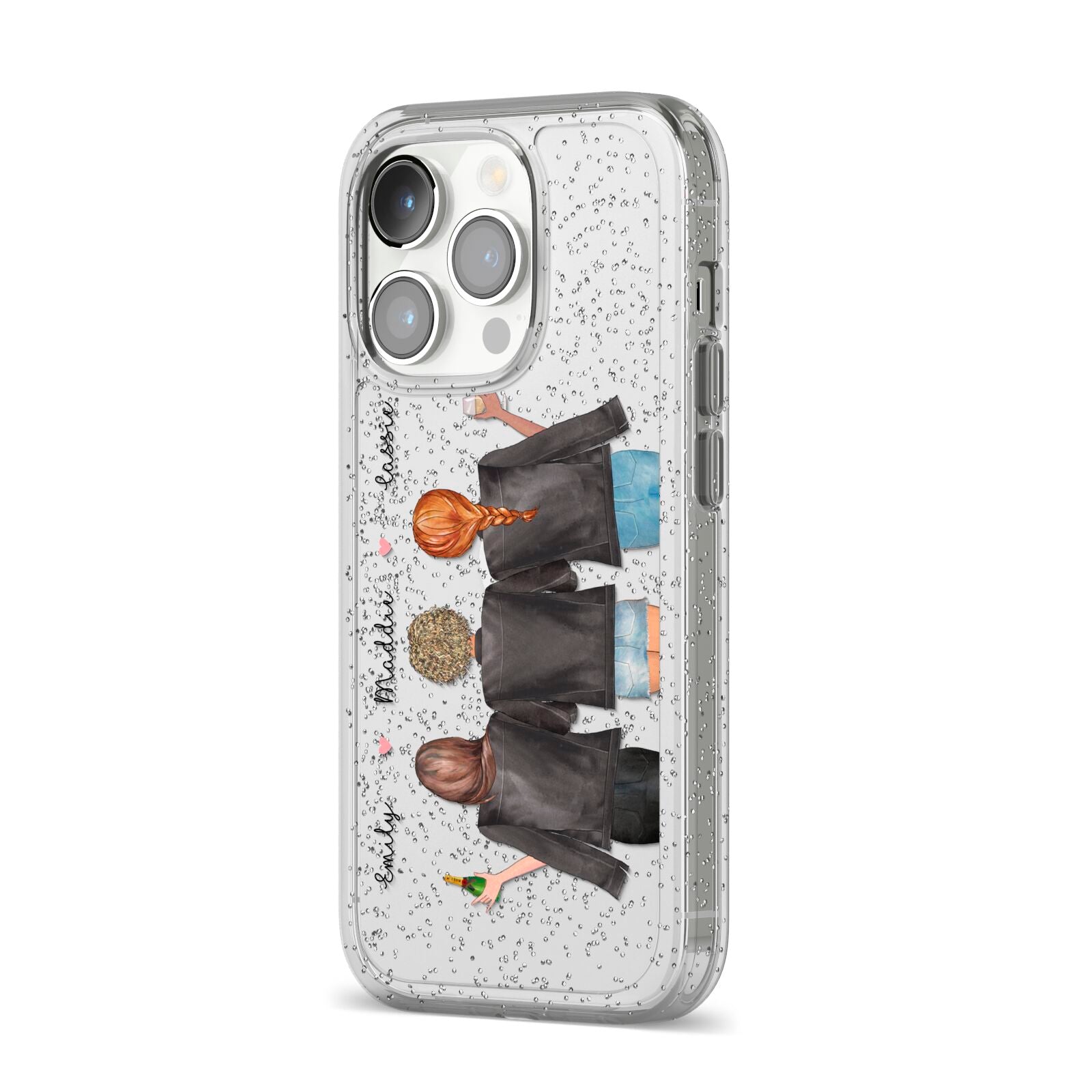 3 Best Friends with Names iPhone 14 Pro Glitter Tough Case Silver Angled Image
