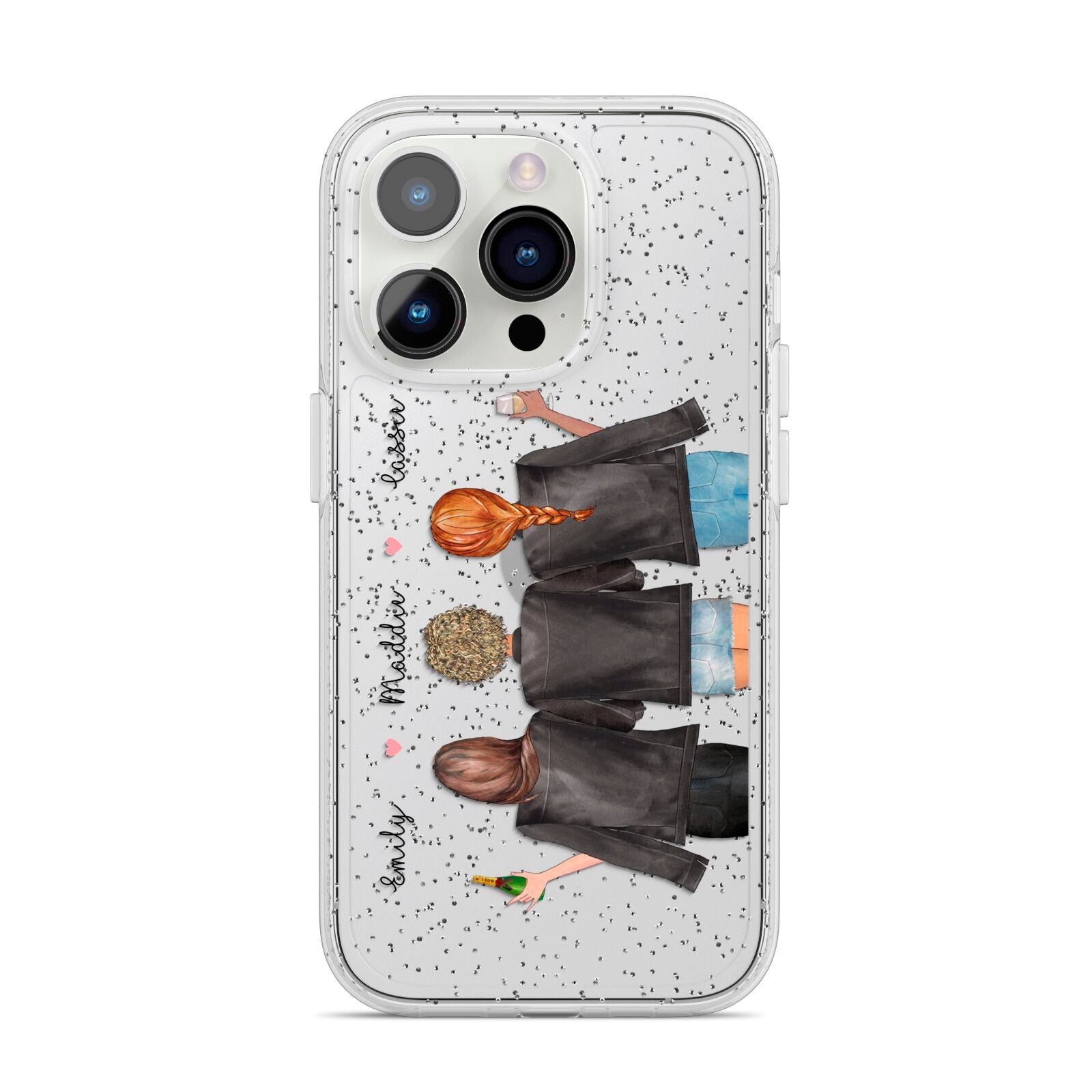 3 Best Friends with Names iPhone 14 Pro Glitter Tough Case Silver