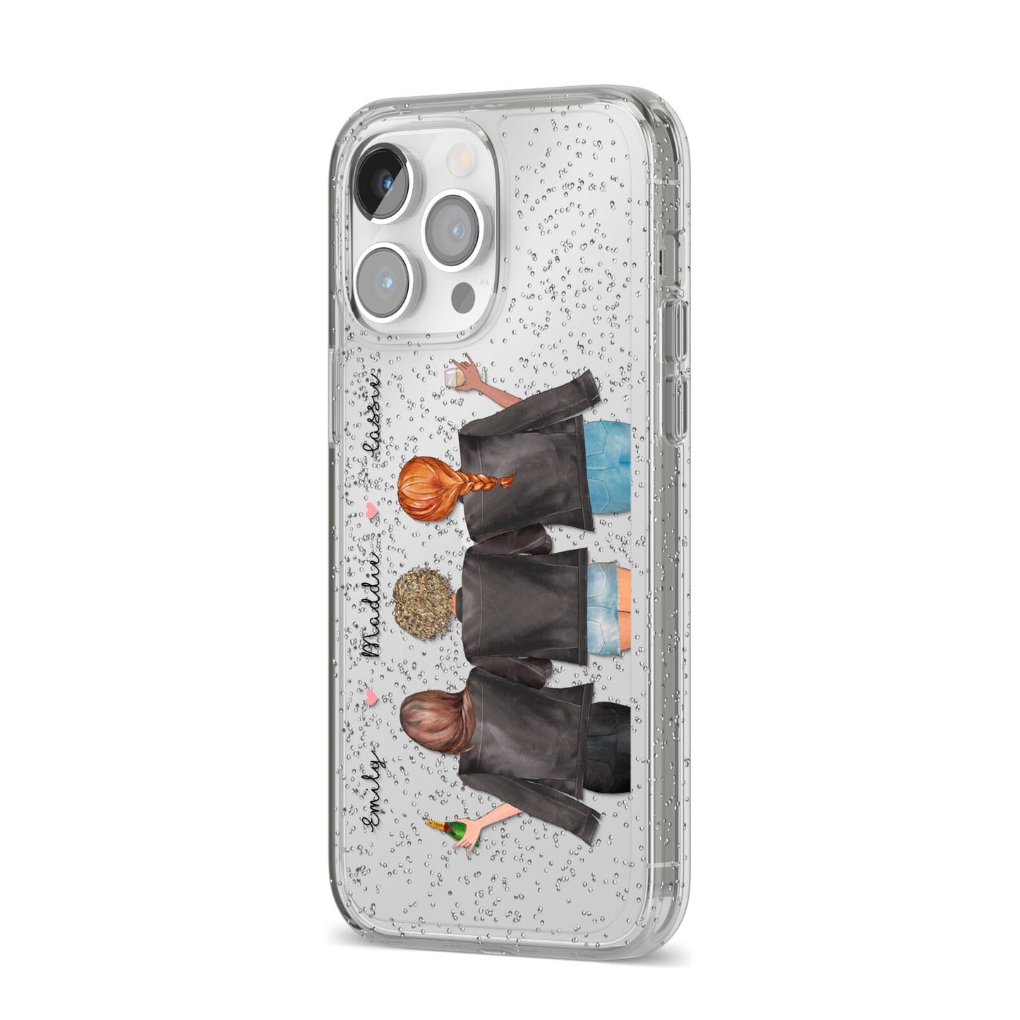 3 Best Friends with Names iPhone 14 Pro Max Glitter Tough Case Silver Angled Image