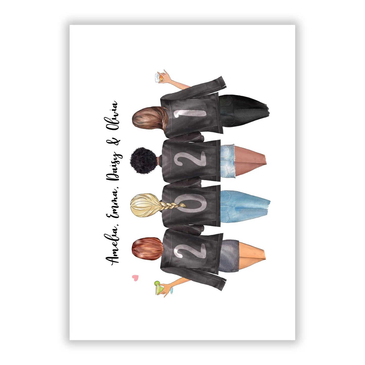 4 Best Friends with Names A5 Flat Greetings Card