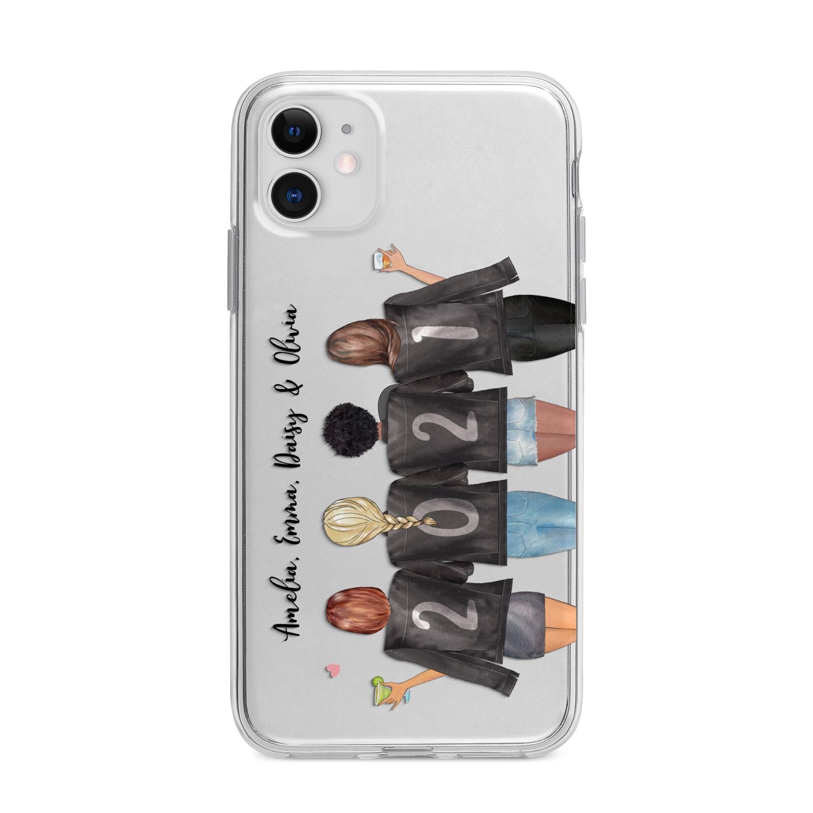 4 Best Friends with Names Apple iPhone 11 in White with Bumper Case