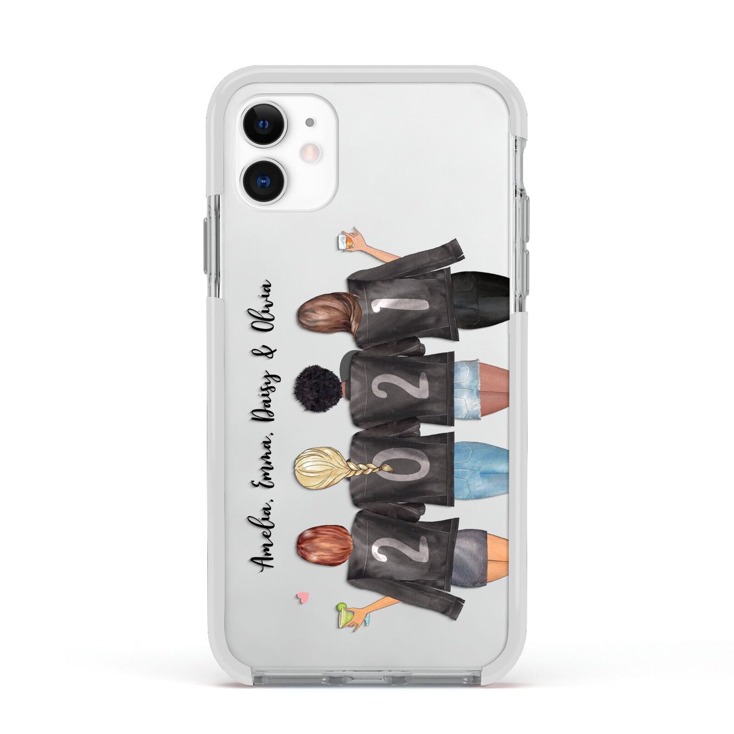 4 Best Friends with Names Apple iPhone 11 in White with White Impact Case