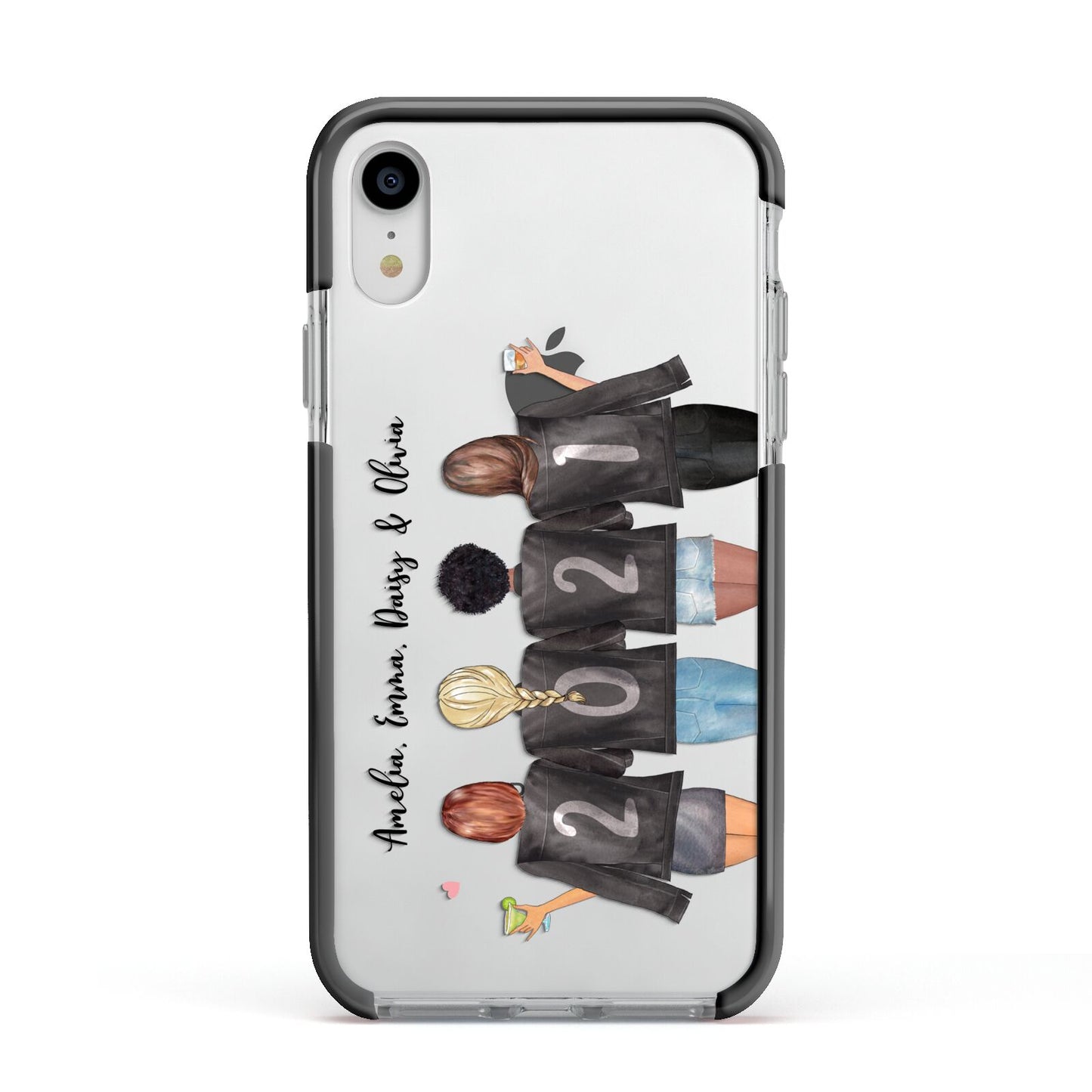 4 Best Friends with Names Apple iPhone XR Impact Case Black Edge on Silver Phone