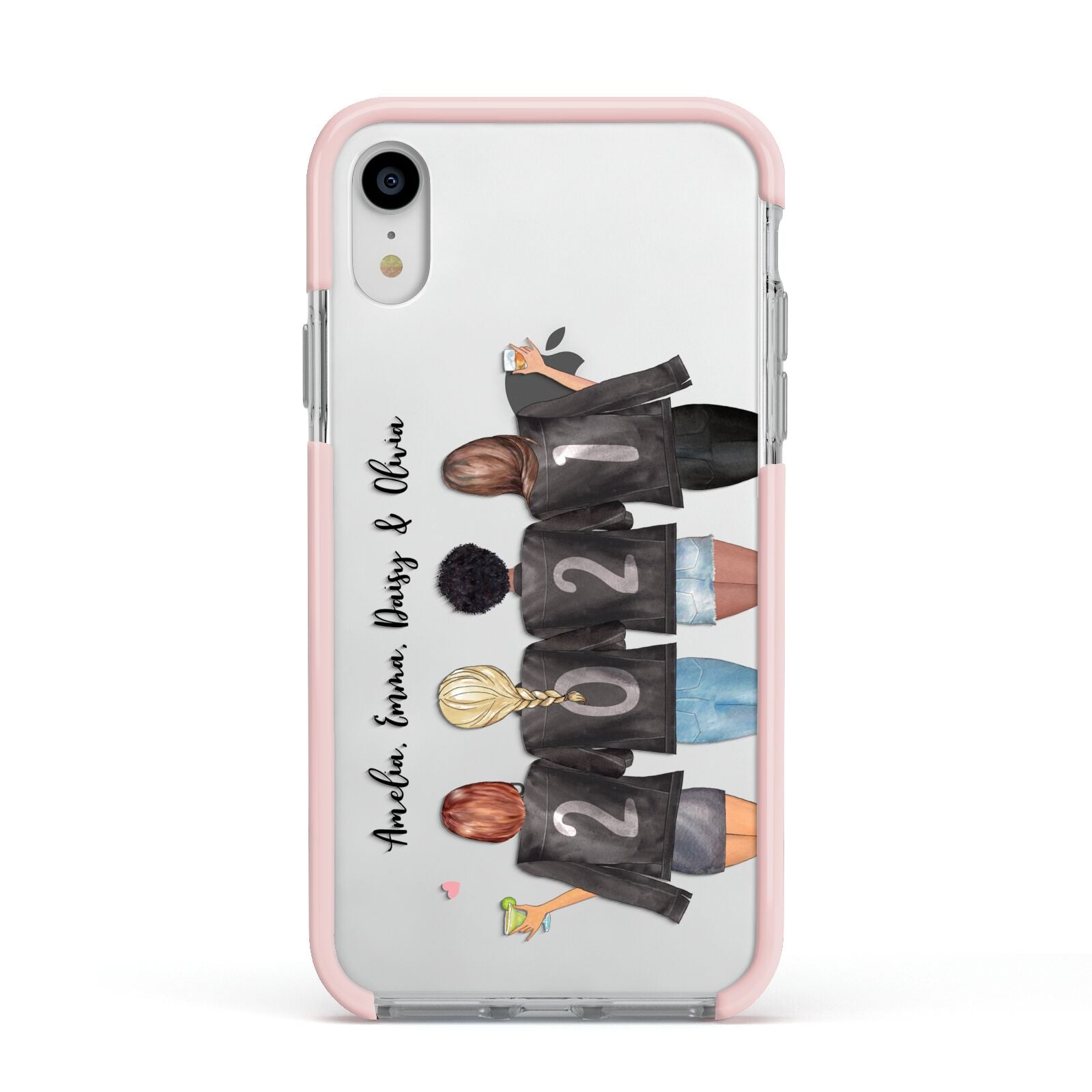 4 Best Friends with Names Apple iPhone XR Impact Case Pink Edge on Silver Phone
