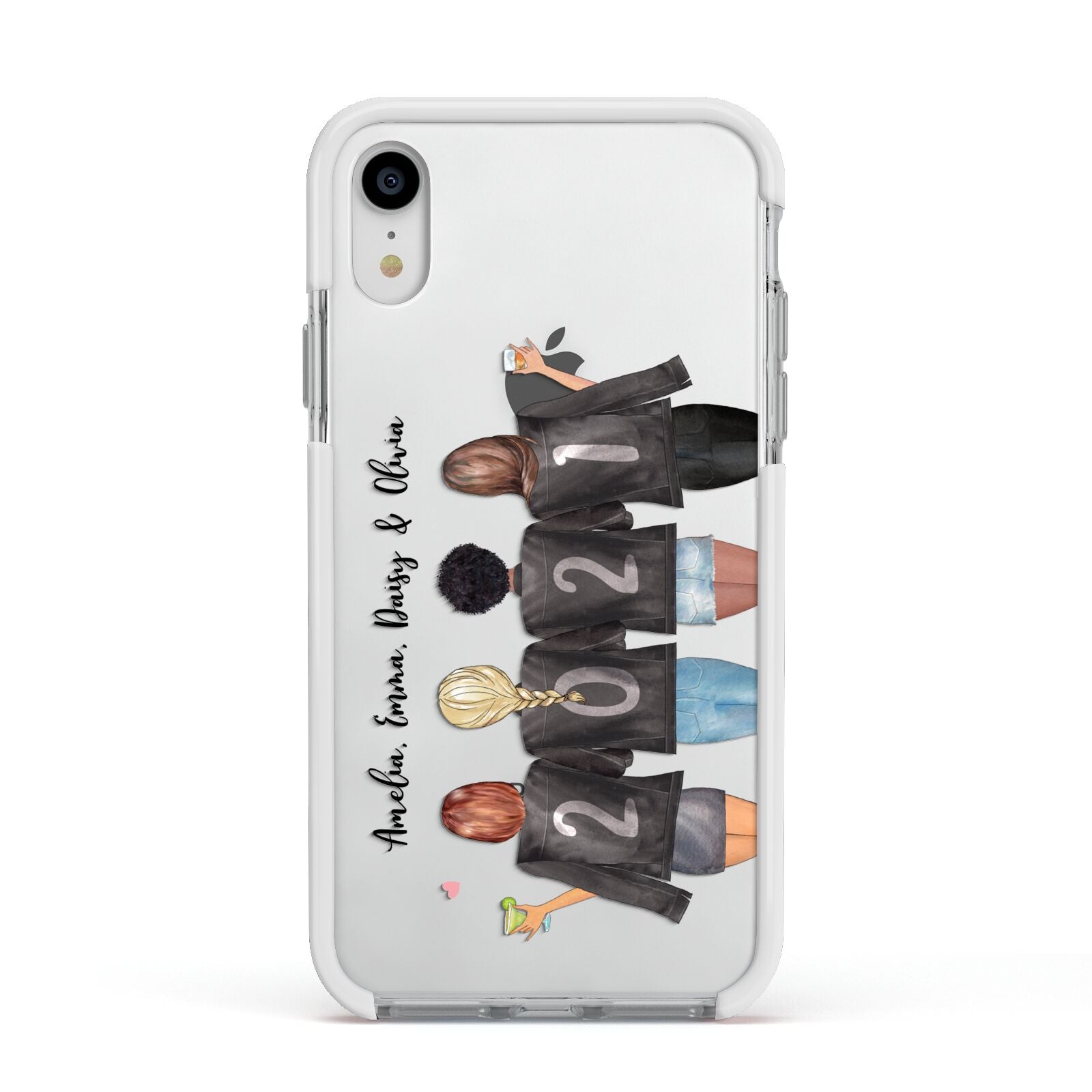4 Best Friends with Names Apple iPhone XR Impact Case White Edge on Silver Phone