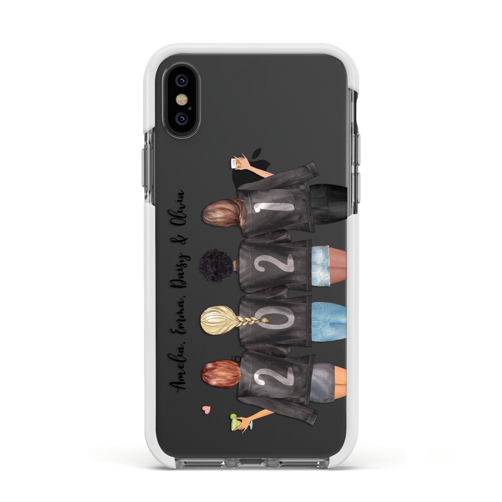 4 Best Friends with Names Apple iPhone Xs Impact Case White Edge on Black Phone