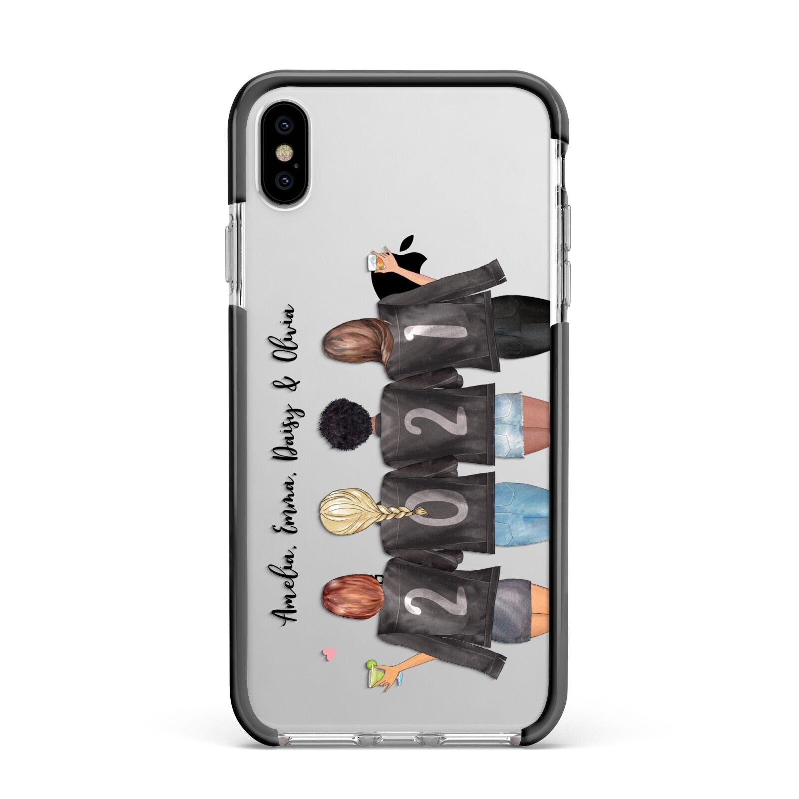 4 Best Friends with Names Apple iPhone Xs Max Impact Case Black Edge on Silver Phone