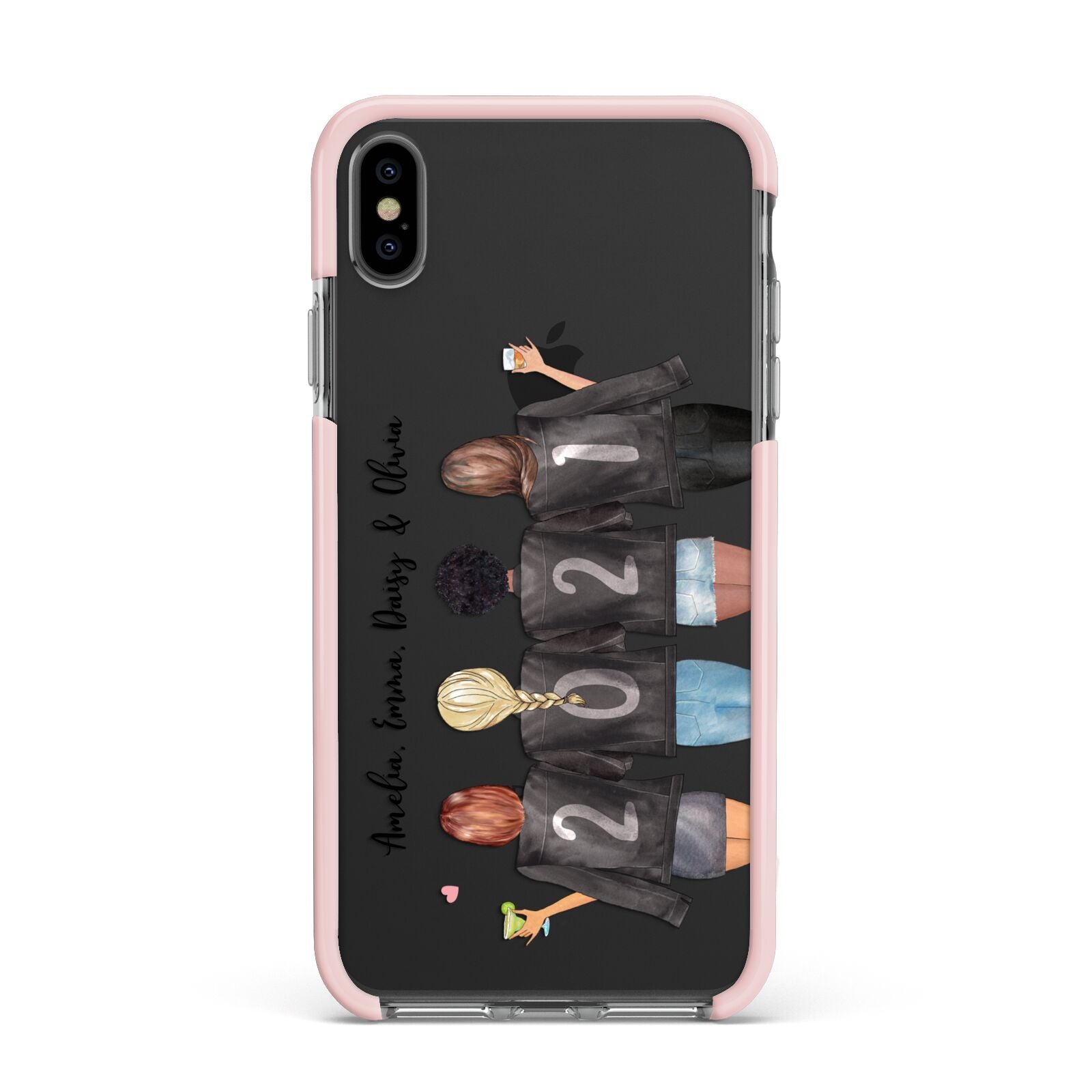 4 Best Friends with Names Apple iPhone Xs Max Impact Case Pink Edge on Black Phone