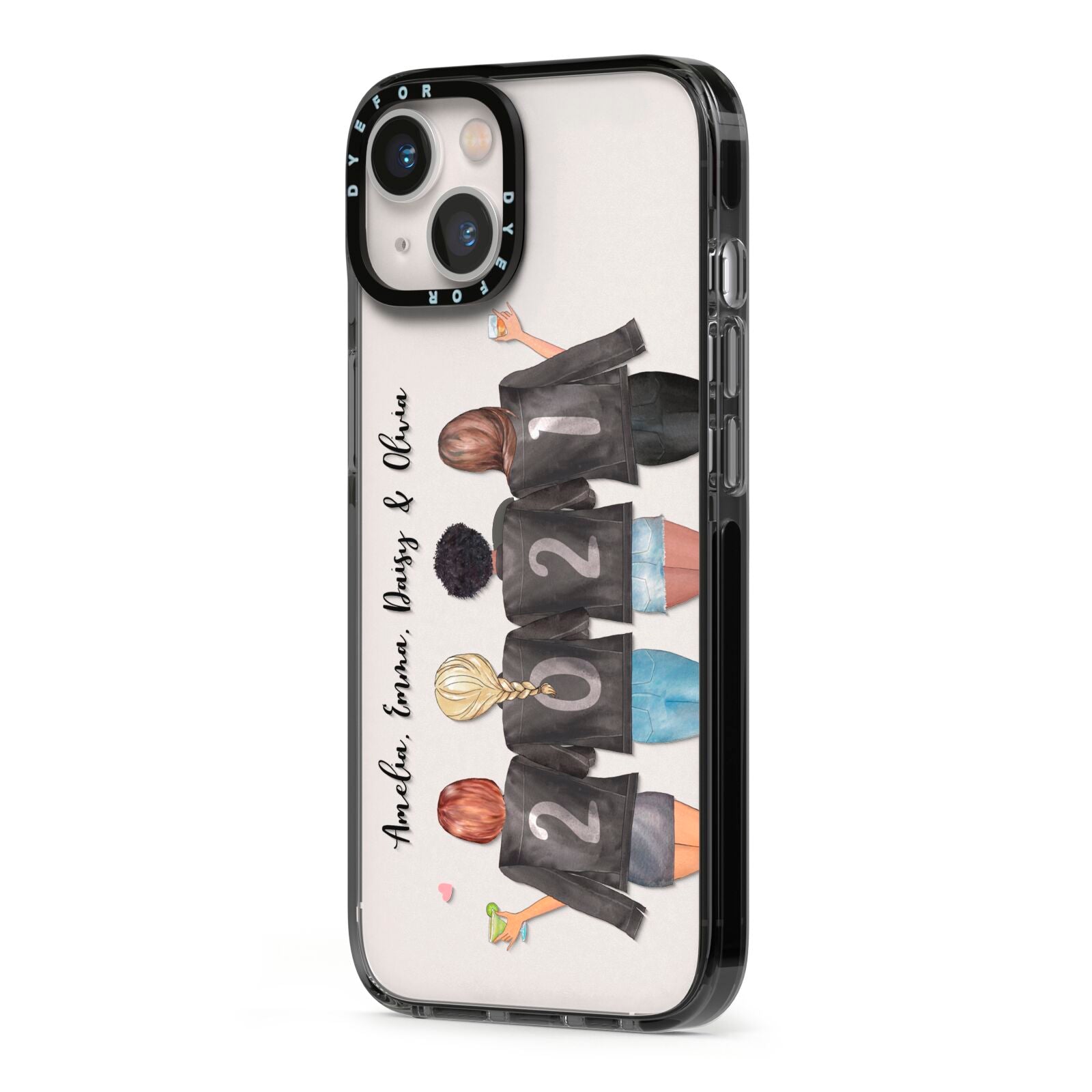 4 Best Friends with Names iPhone 13 Black Impact Case Side Angle on Silver phone