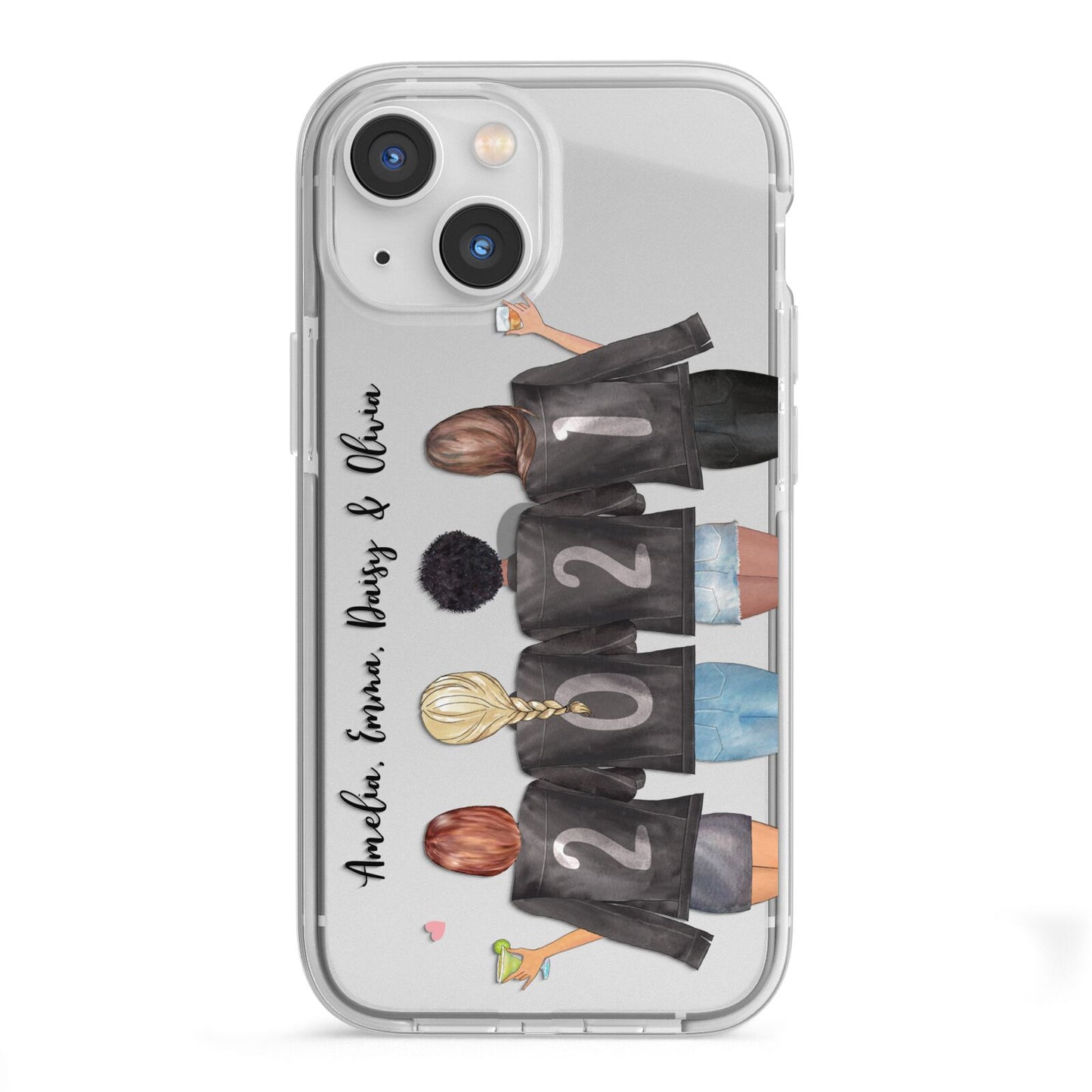 4 Best Friends with Names iPhone 13 Mini TPU Impact Case with White Edges
