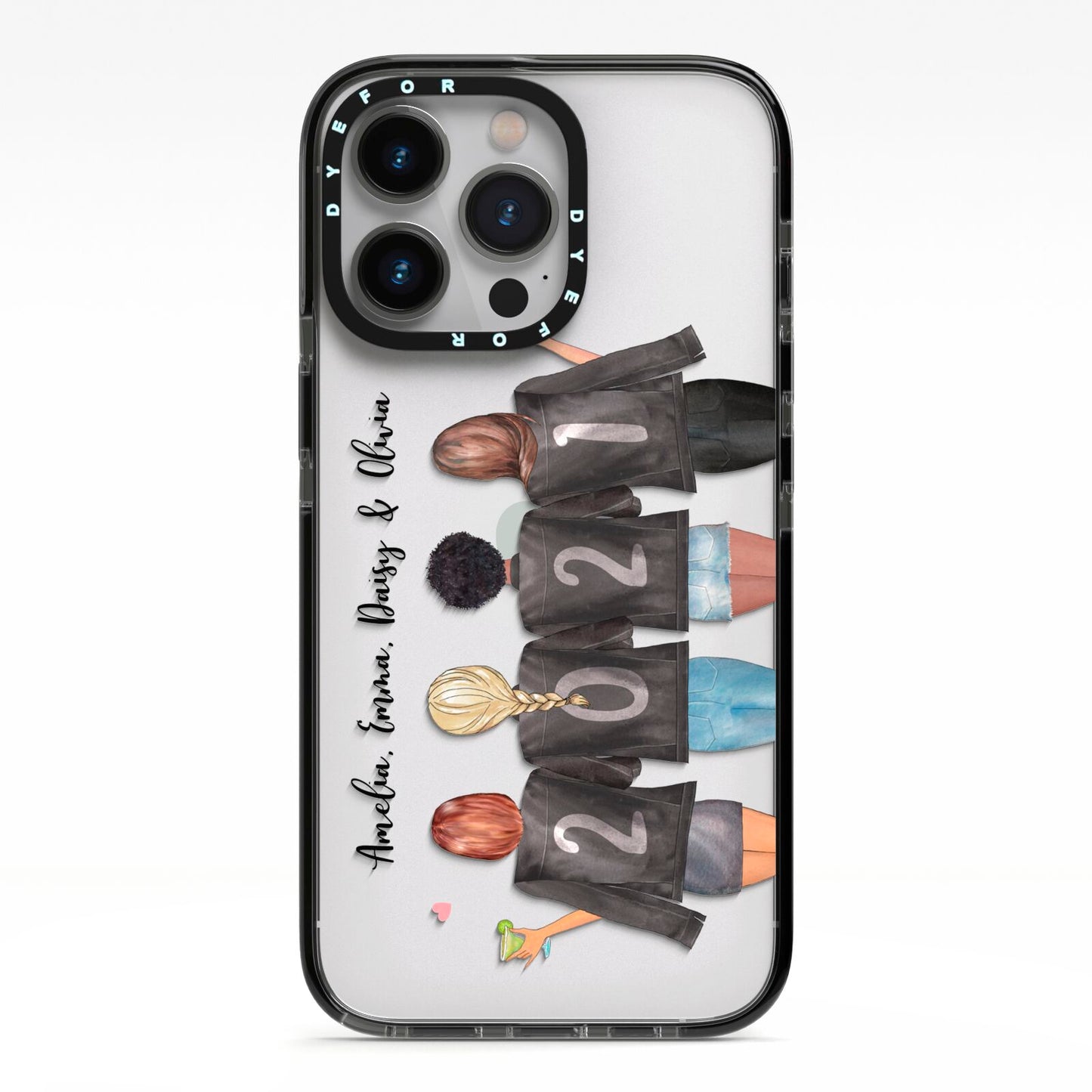 4 Best Friends with Names iPhone 13 Pro Black Impact Case on Silver phone