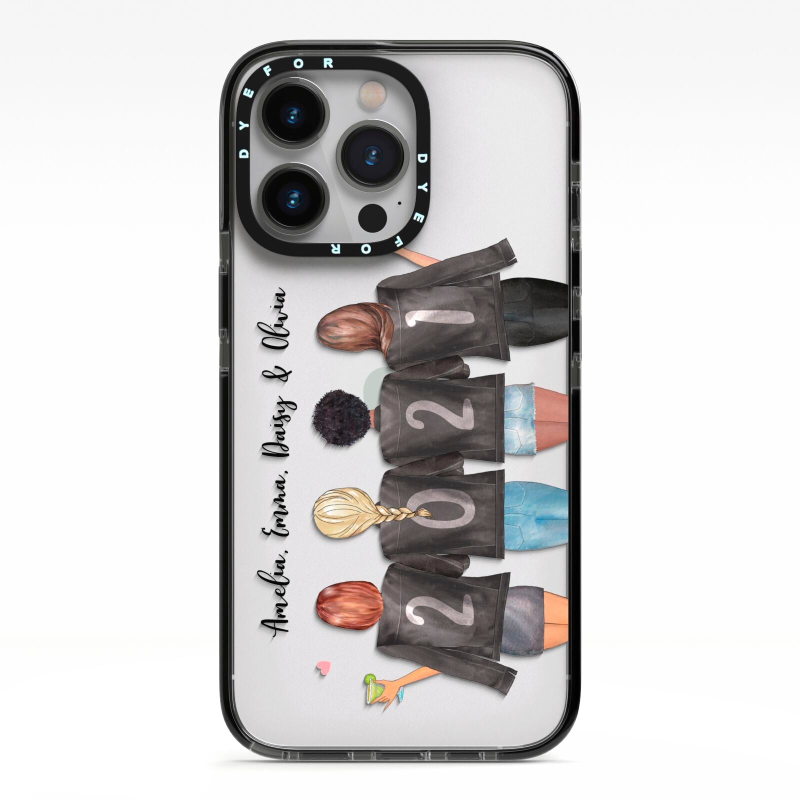 4 Best Friends with Names iPhone 13 Pro Black Impact Case on Silver phone