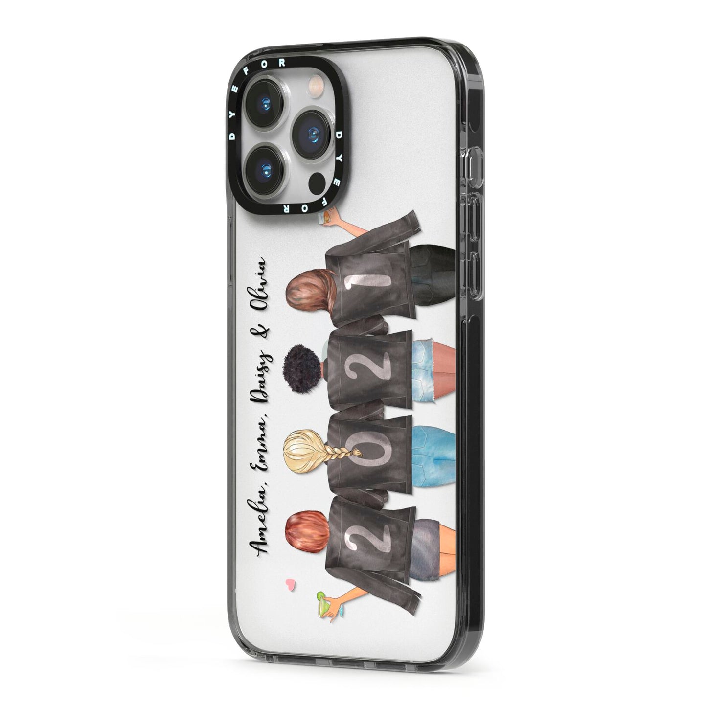 4 Best Friends with Names iPhone 13 Pro Max Black Impact Case Side Angle on Silver phone