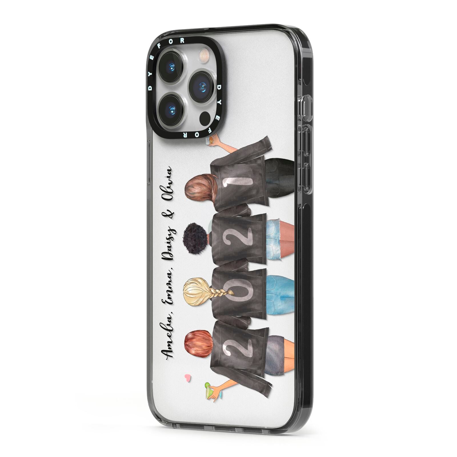 4 Best Friends with Names iPhone 13 Pro Max Black Impact Case Side Angle on Silver phone