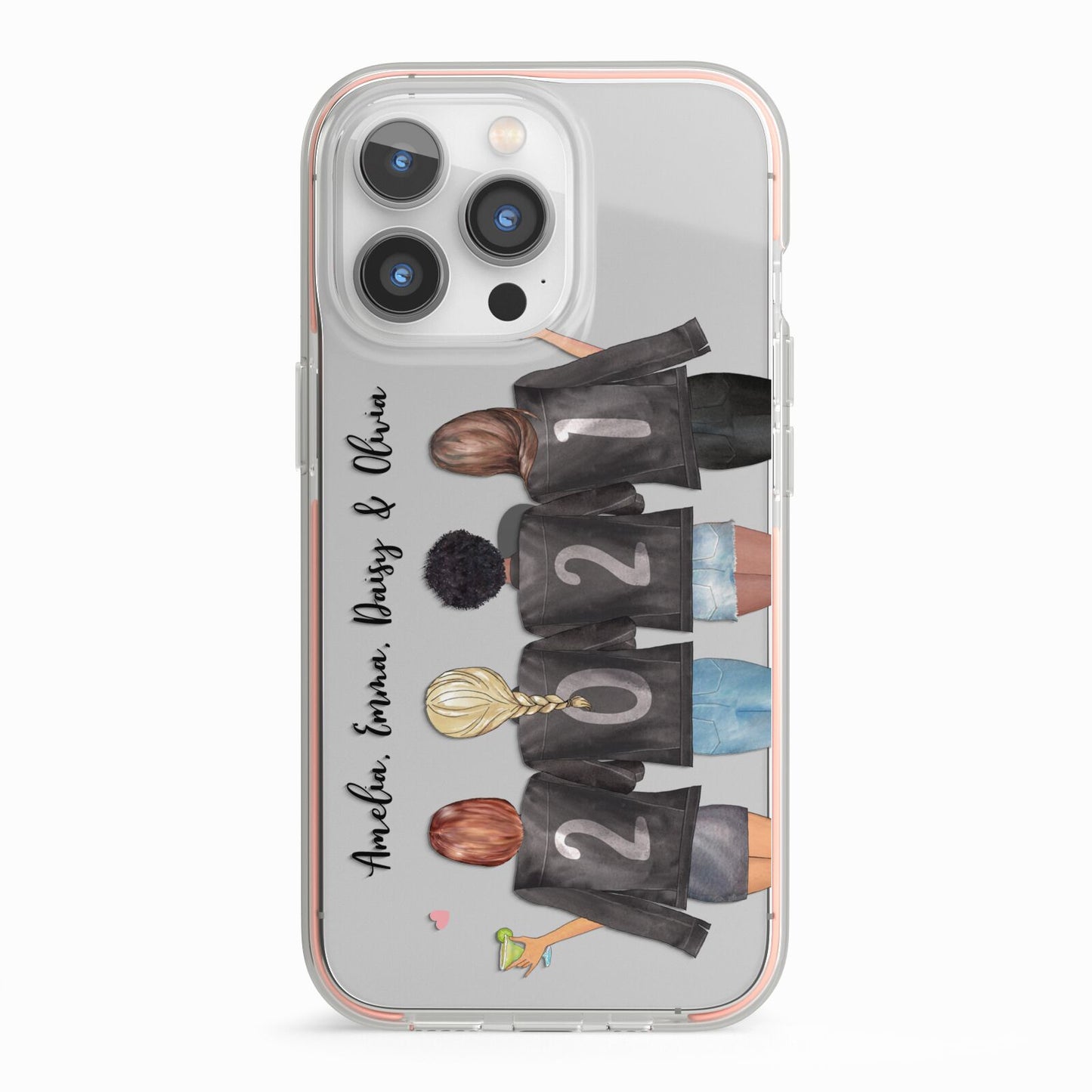4 Best Friends with Names iPhone 13 Pro TPU Impact Case with Pink Edges