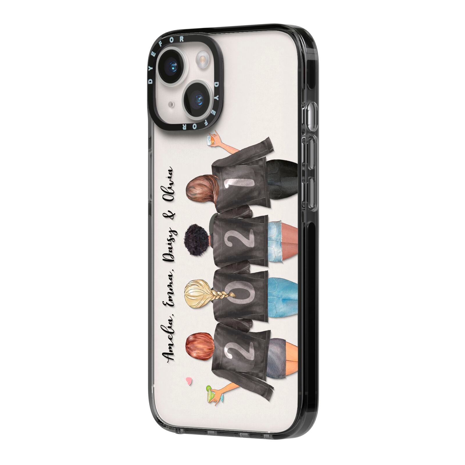 4 Best Friends with Names iPhone 14 Black Impact Case Side Angle on Silver phone
