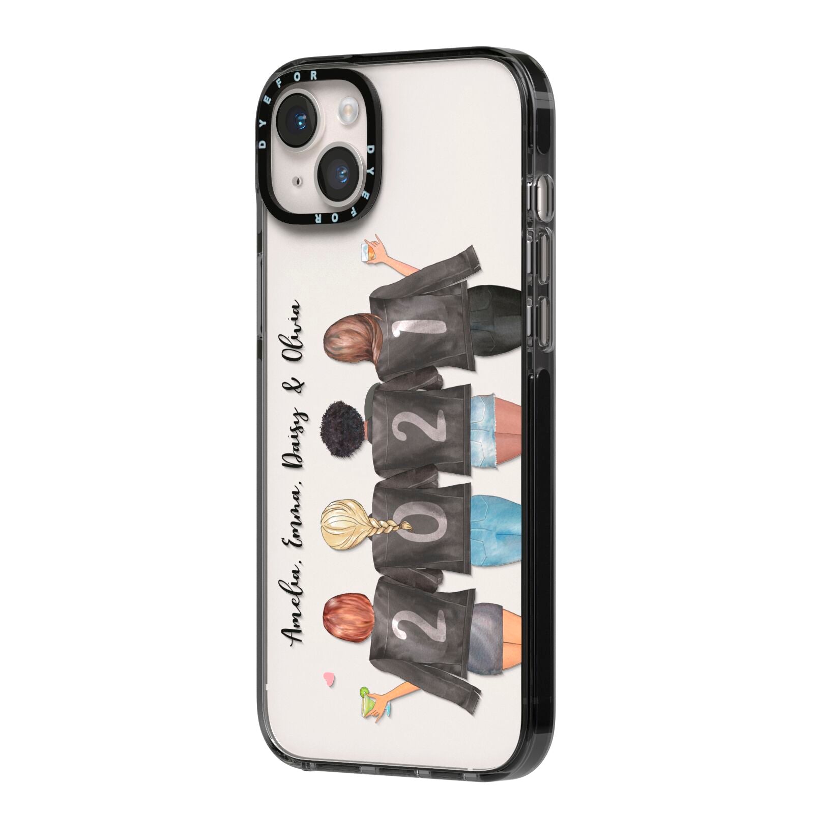 4 Best Friends with Names iPhone 14 Plus Black Impact Case Side Angle on Silver phone