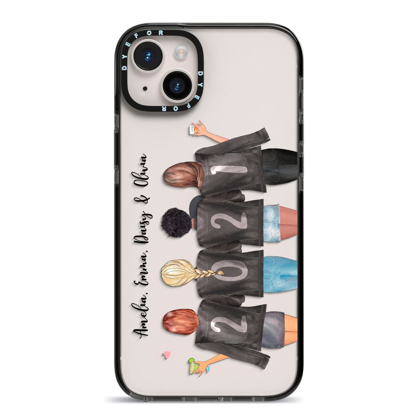 4 Best Friends with Names iPhone 14 Plus Black Impact Case on Silver phone