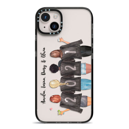 4 Best Friends with Names iPhone 14 Plus Black Impact Case on Silver phone