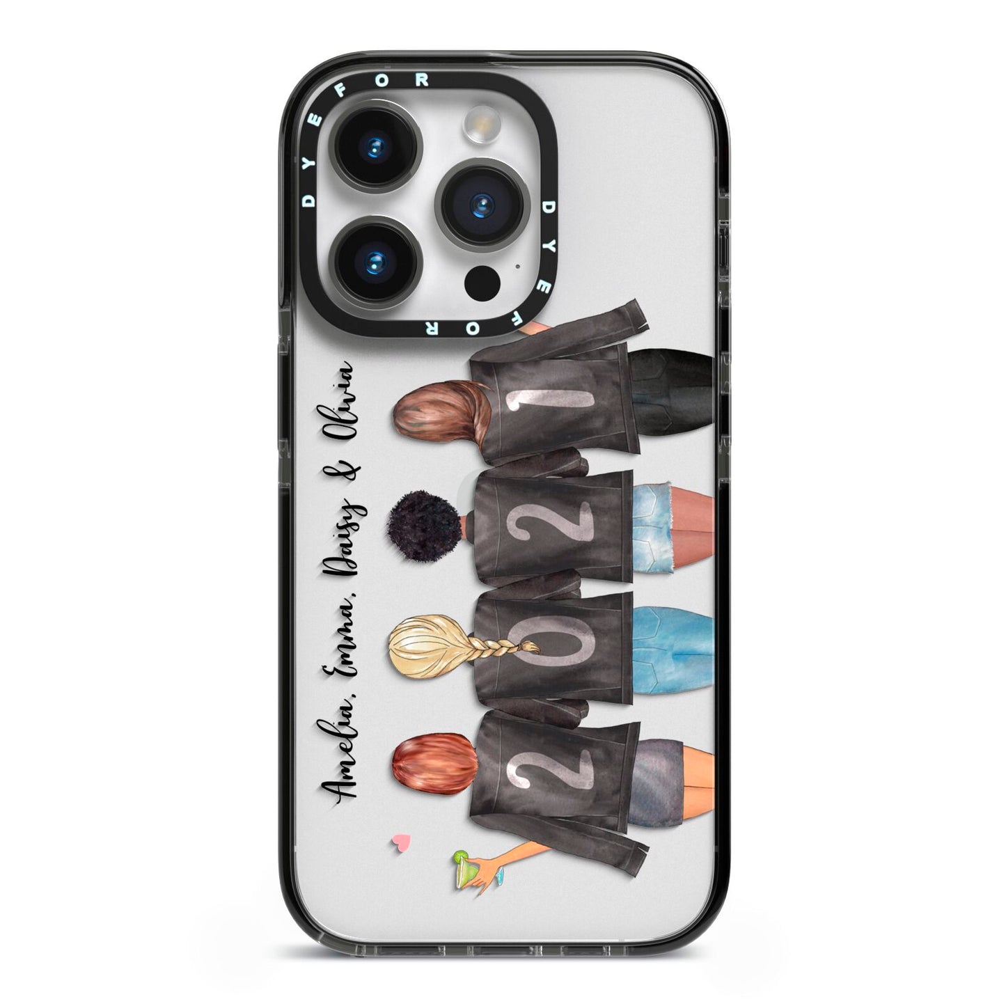 4 Best Friends with Names iPhone 14 Pro Black Impact Case on Silver phone