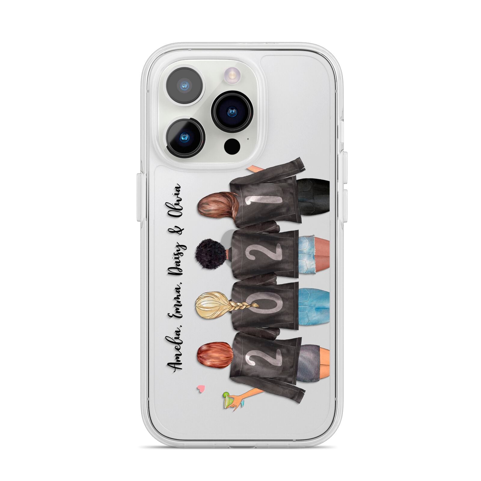 4 Best Friends with Names iPhone 14 Pro Clear Tough Case Silver