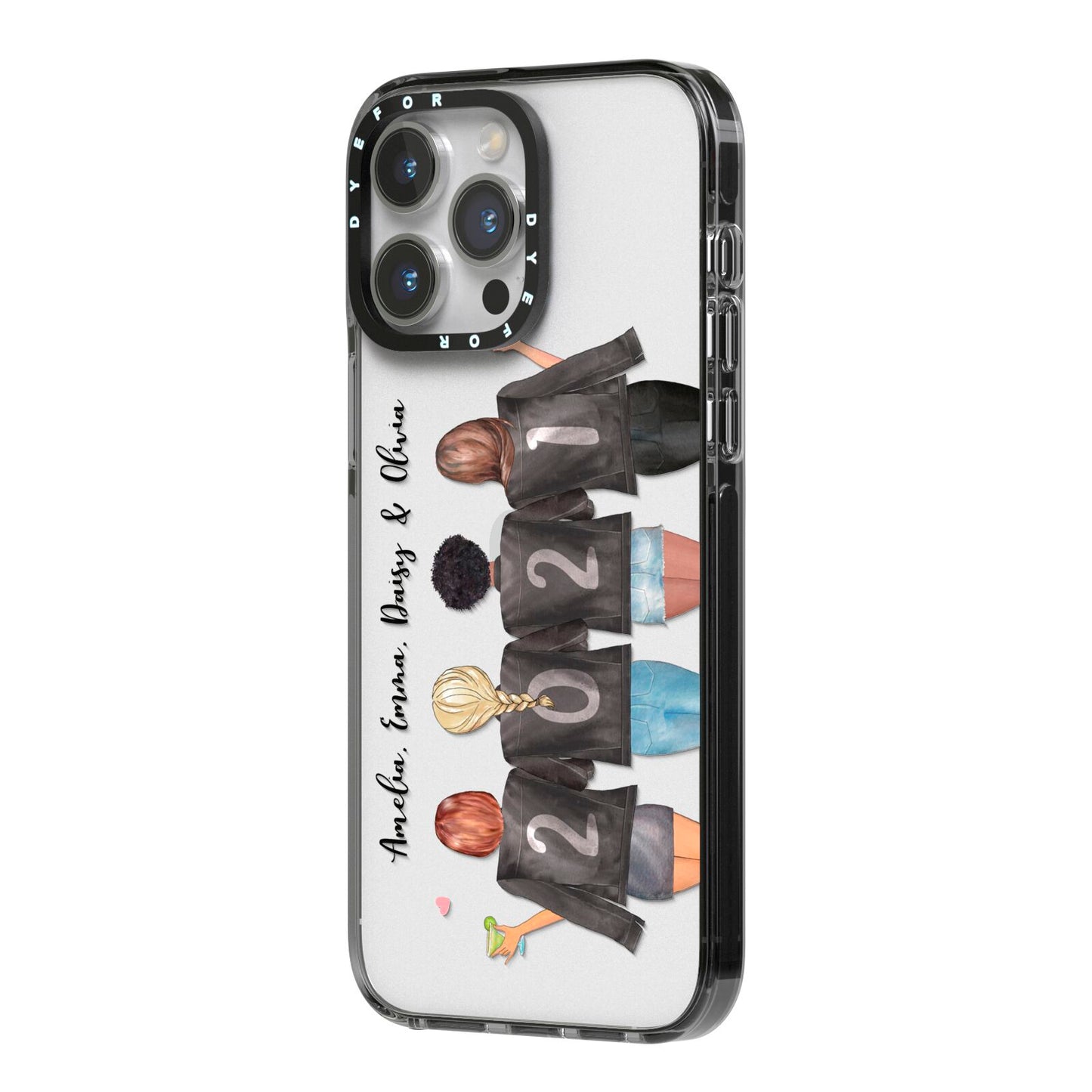 4 Best Friends with Names iPhone 14 Pro Max Black Impact Case Side Angle on Silver phone