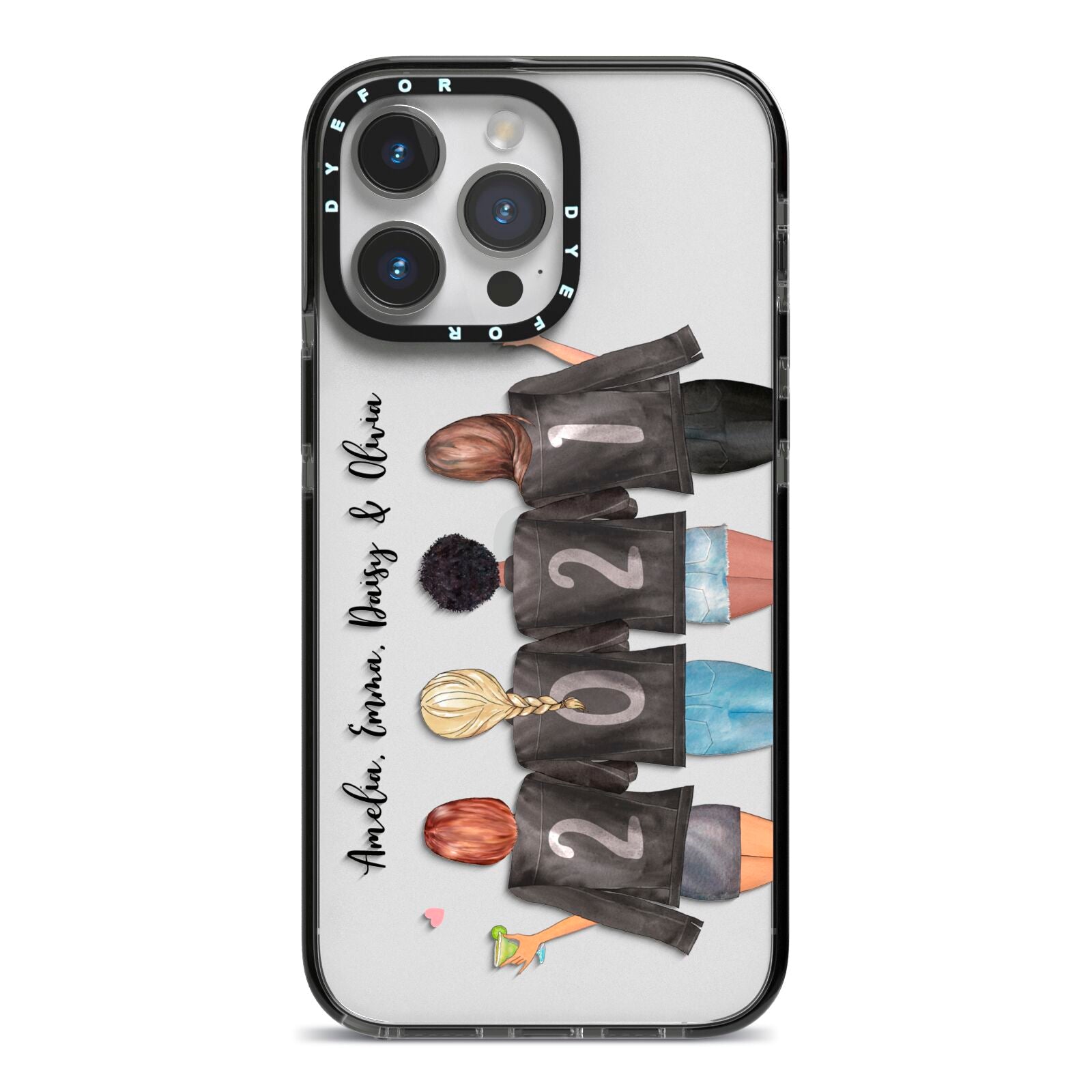 4 Best Friends with Names iPhone 14 Pro Max Black Impact Case on Silver phone