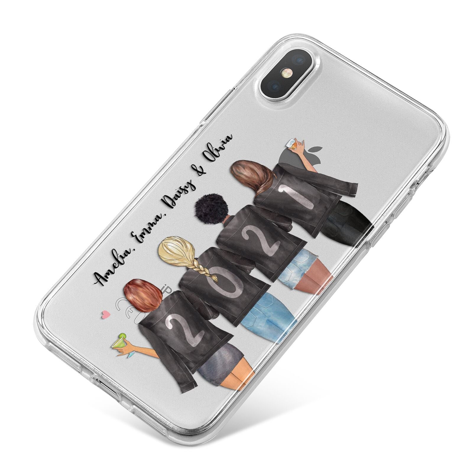 4 Best Friends with Names iPhone X Bumper Case on Silver iPhone