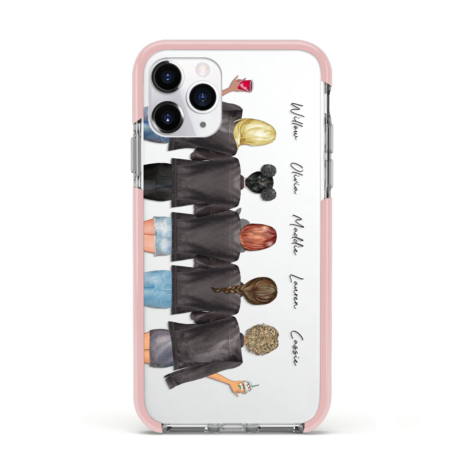 5 Best Friends with Names Apple iPhone 11 Pro in Silver with Pink Impact Case