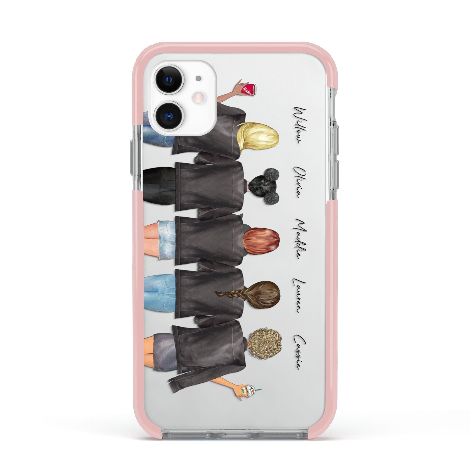 5 Best Friends with Names Apple iPhone 11 in White with Pink Impact Case