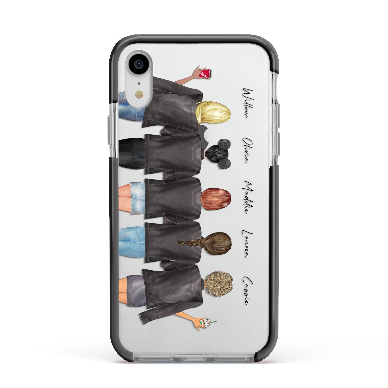 5 Best Friends with Names Apple iPhone XR Impact Case Black Edge on Silver Phone