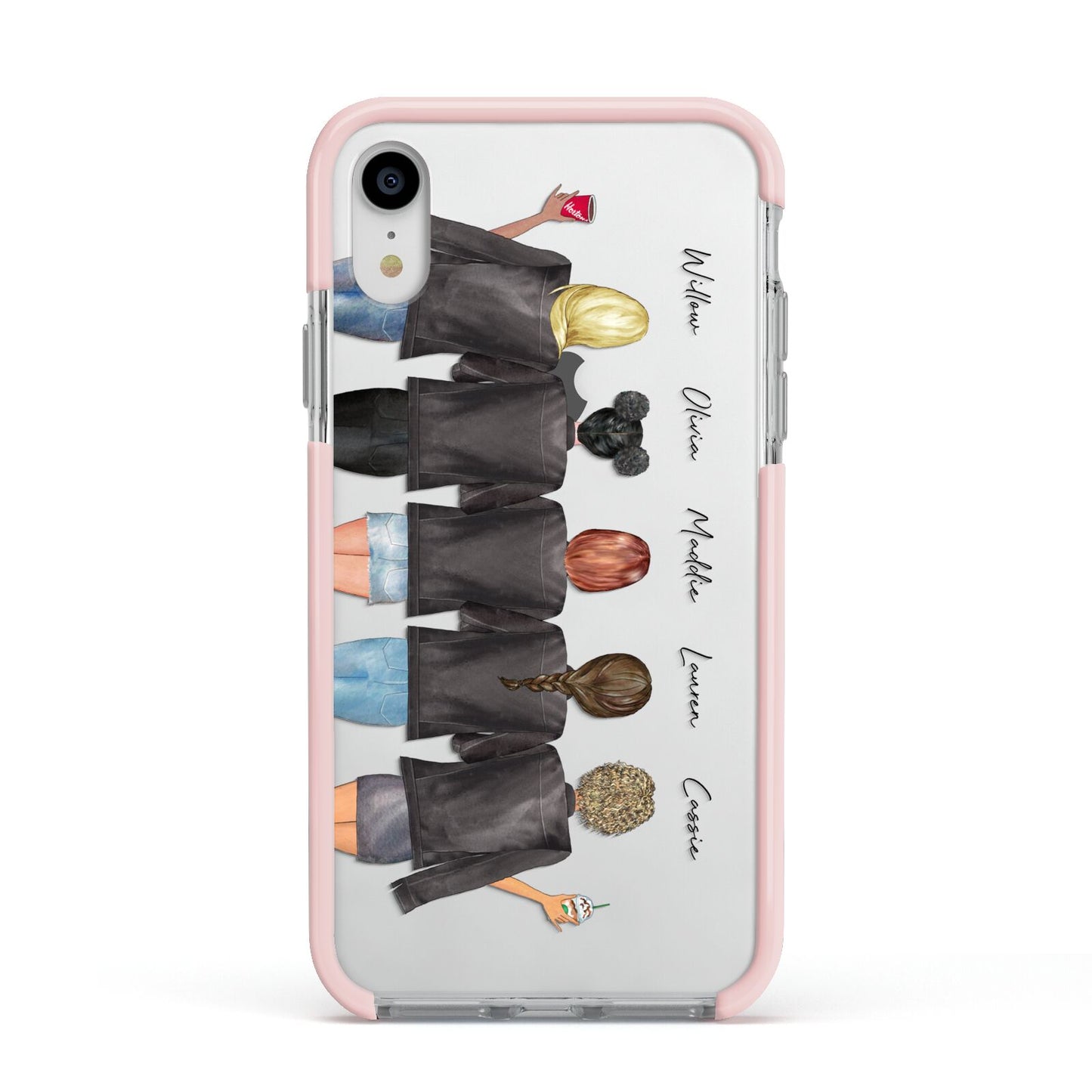 5 Best Friends with Names Apple iPhone XR Impact Case Pink Edge on Silver Phone