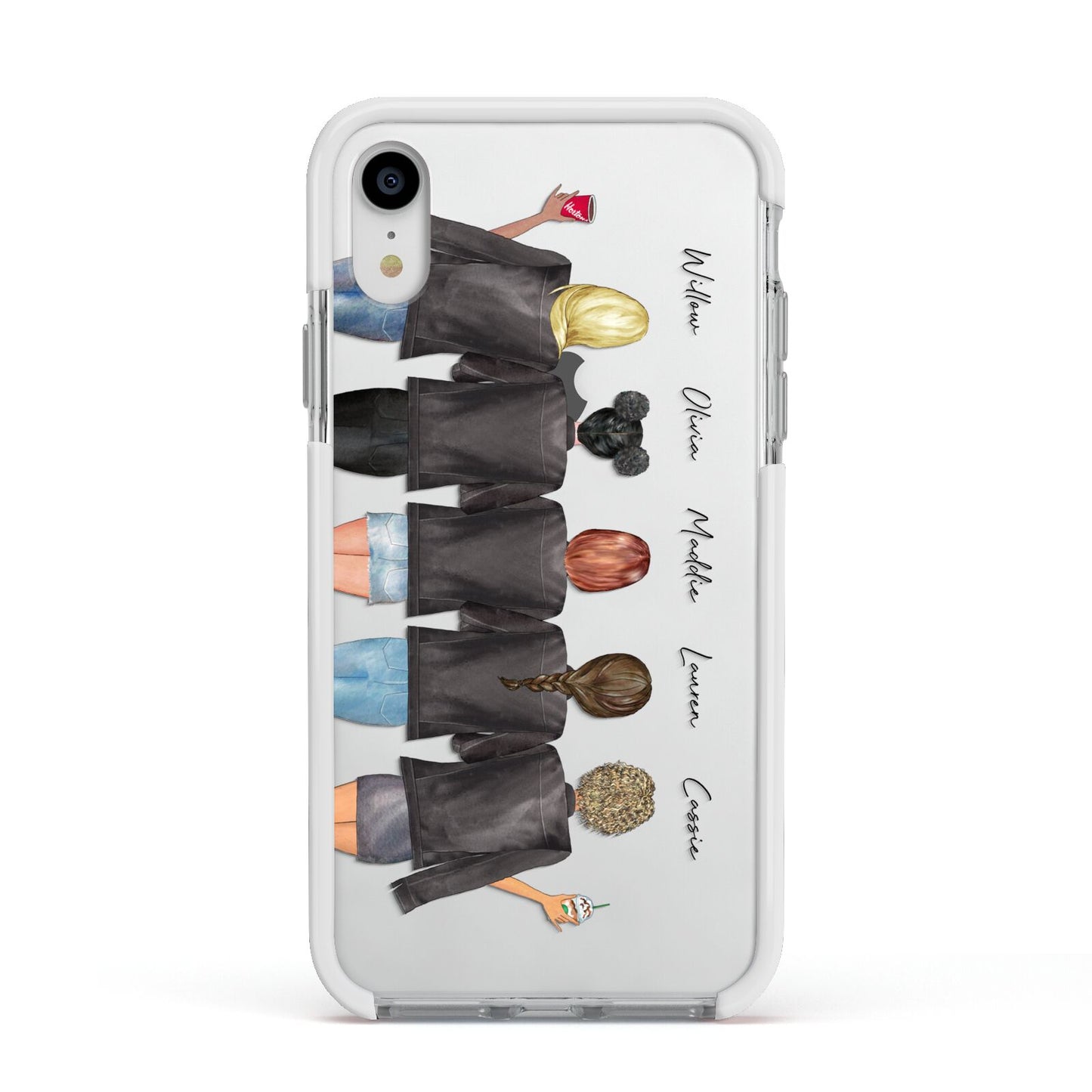 5 Best Friends with Names Apple iPhone XR Impact Case White Edge on Silver Phone