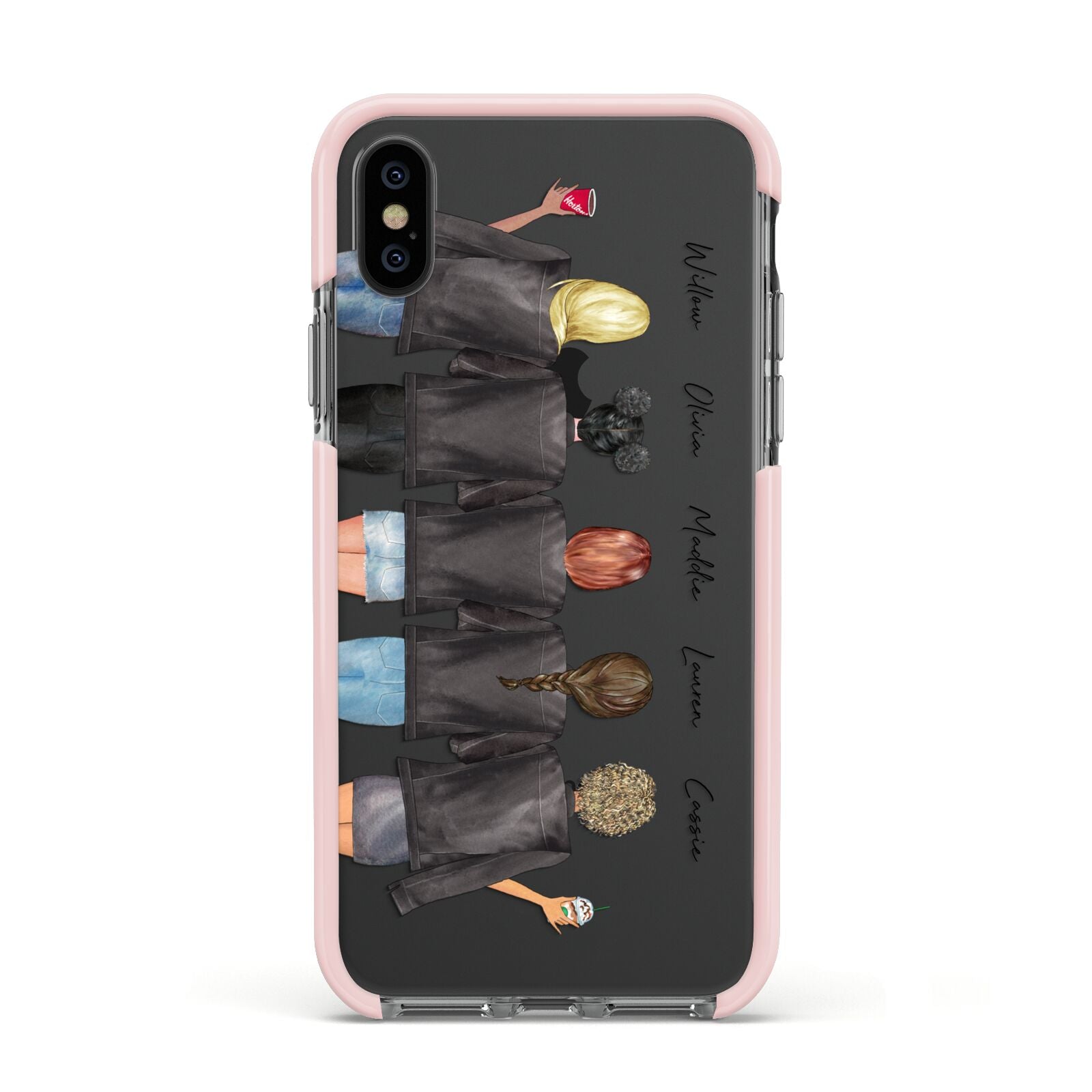 5 Best Friends with Names Apple iPhone Xs Impact Case Pink Edge on Black Phone