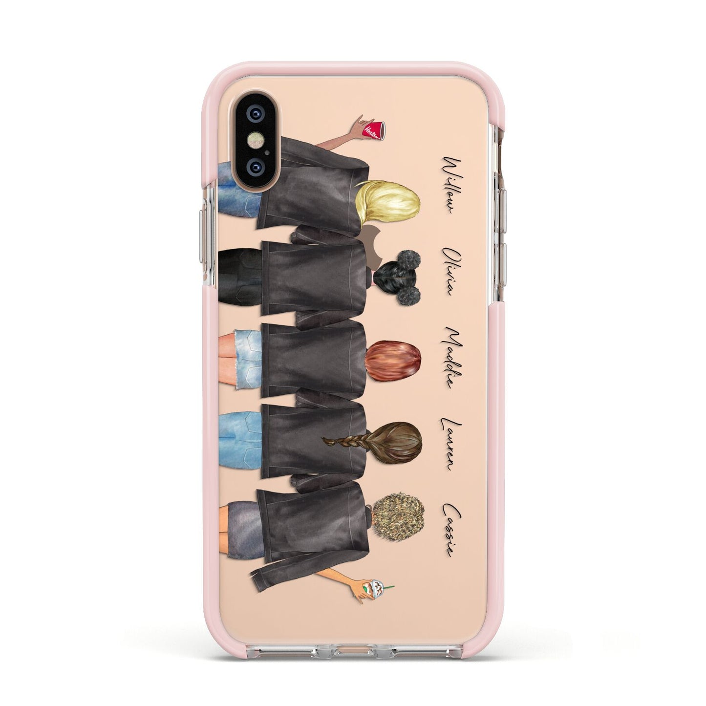 5 Best Friends with Names Apple iPhone Xs Impact Case Pink Edge on Gold Phone