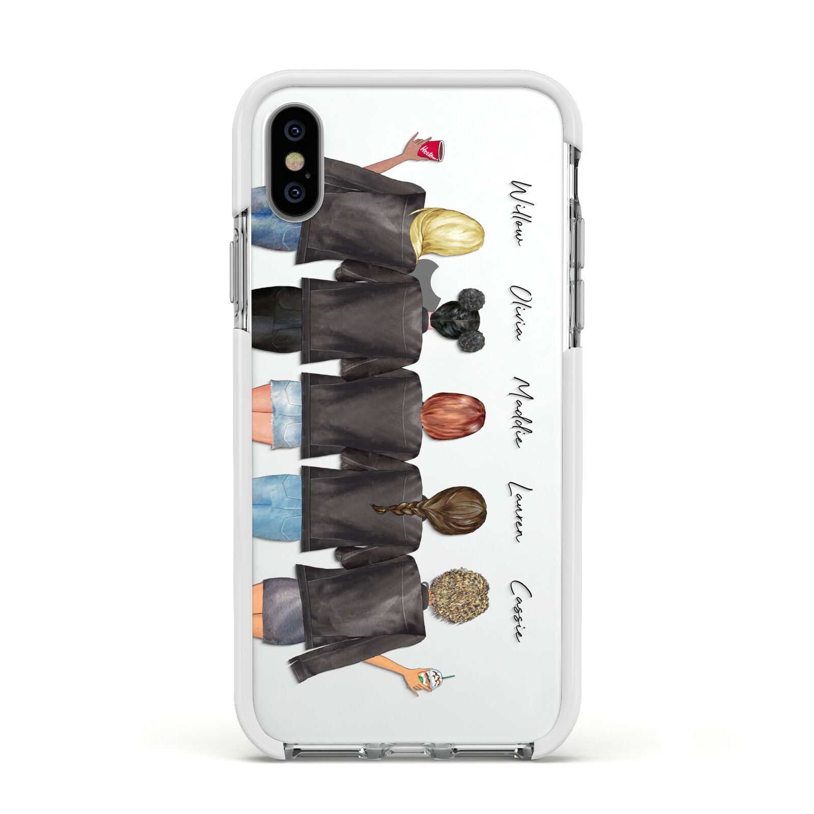 5 Best Friends with Names Apple iPhone Xs Impact Case White Edge on Silver Phone
